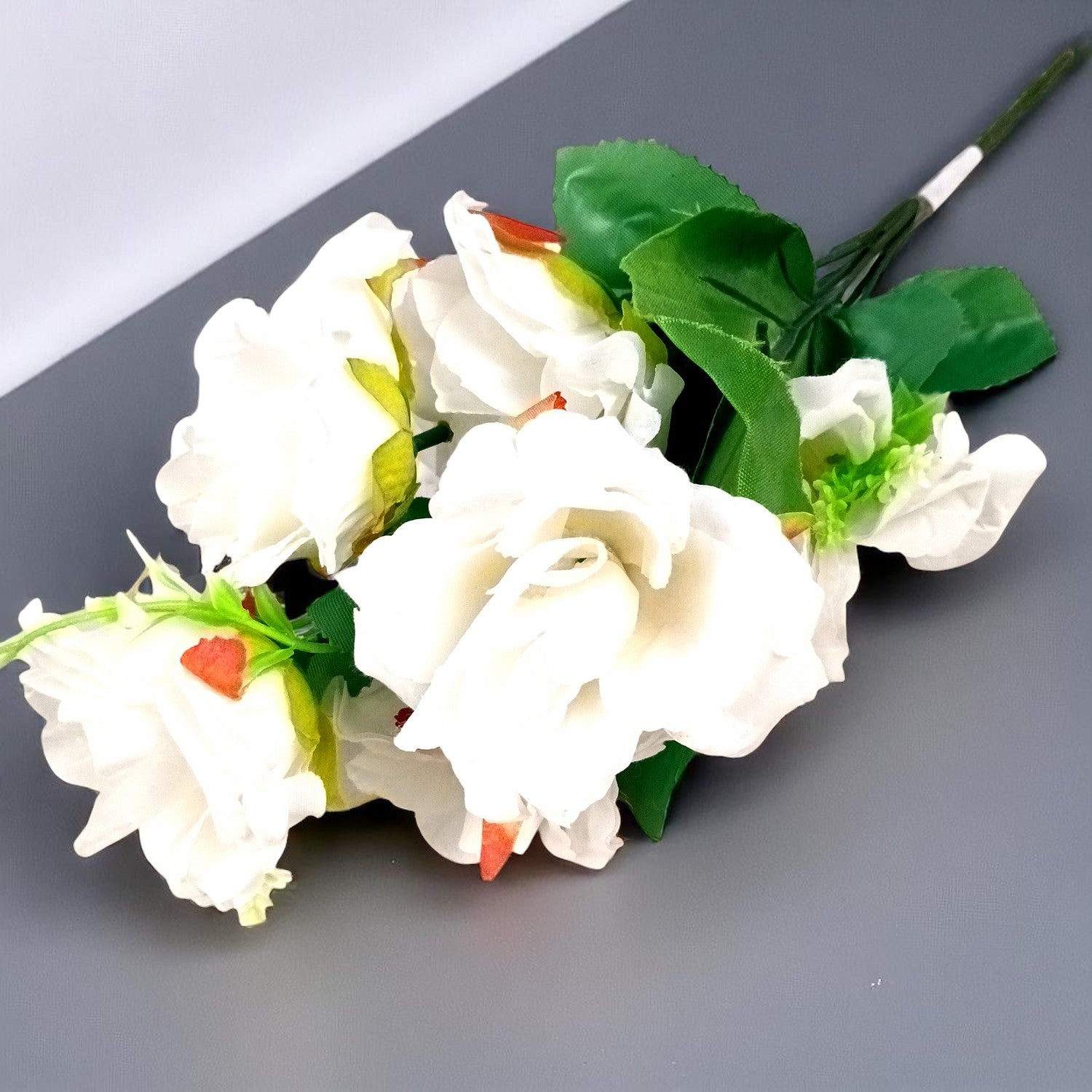 Artificial Flowers Rose | Faux Gulab Flowers Bunch - for Home Decor, Living Room, Office & Festivals Decoration (Vase Not Included) - 15 Inch Apkamart #Colour_White