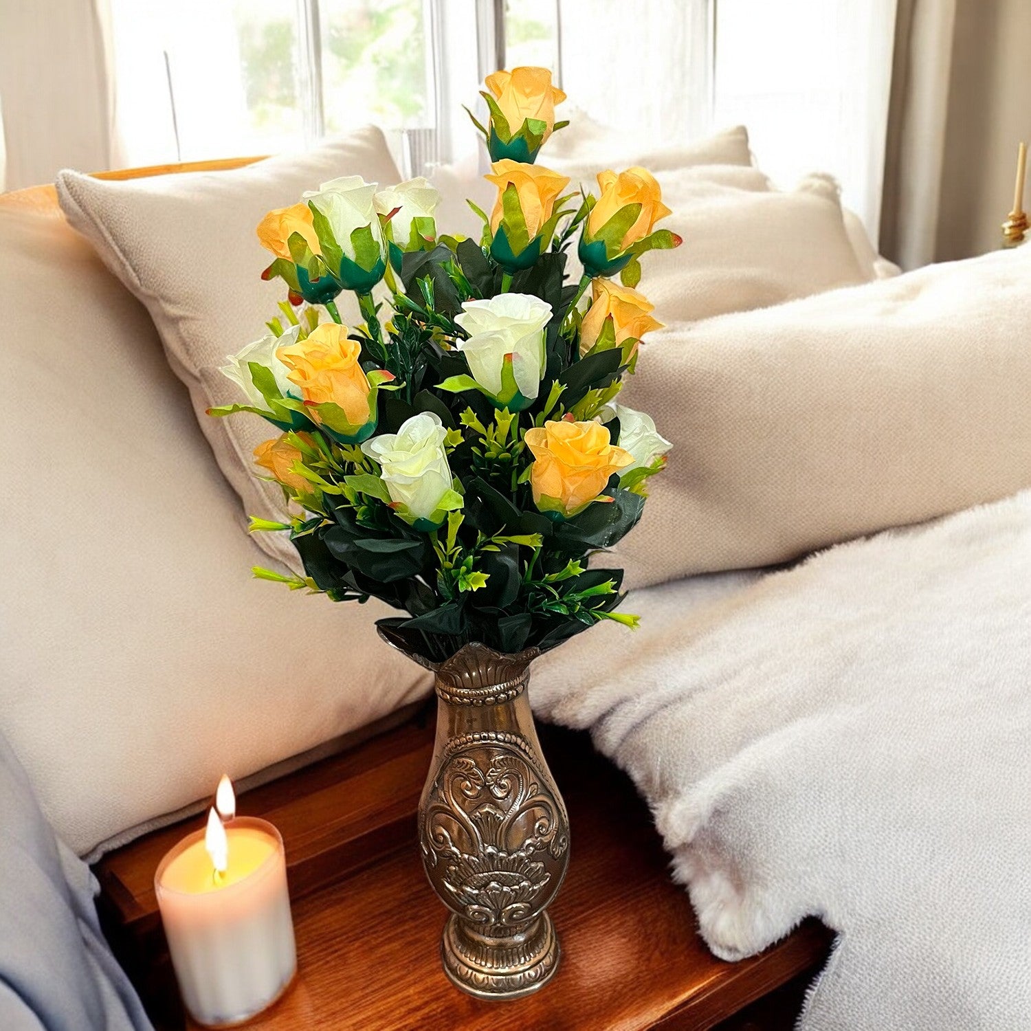 Artificial Flower Bouquets | Faux Flowers Bunch - for Table Vase, Pot, Home Decor, Living Room, Side Table Centerpiece - 29 Inch - Apkamart #Style_Design 3