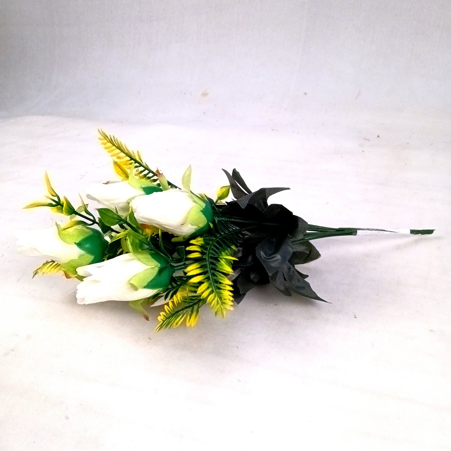 Artificial Flowers Rose Bouquet | Faux Flowers Bunch / Sticks - for Home Decor, Living Room, Office & Festivals Decoration (Vase Not Included) - 15 Inch - Apkamart #Colour_White