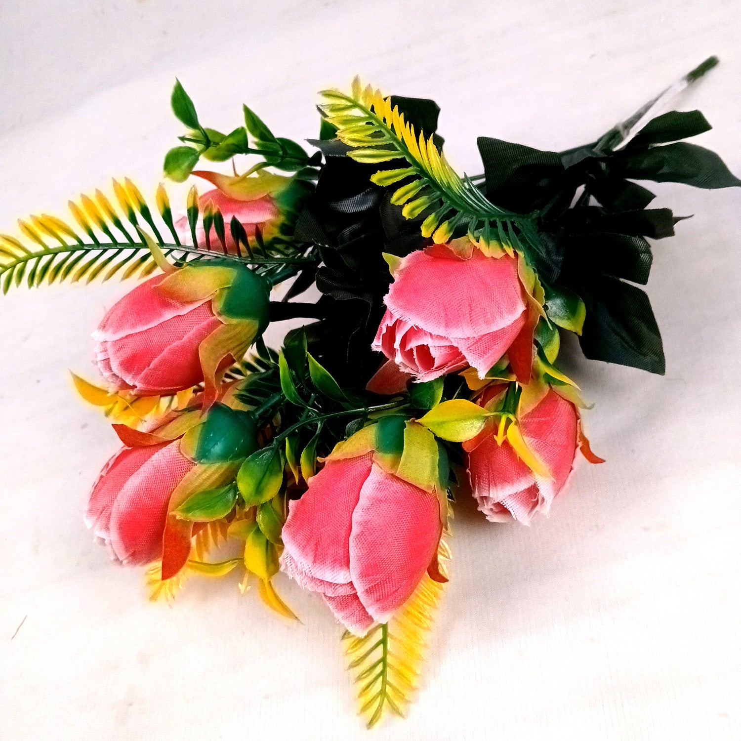 Artificial Flowers Rose Bunches For Pot | Faux Flower Sticks - for Home Decor, Living Room, Office & Festivals Decoration (Vase Not Included) - 14 Inch - Apkamart #Colour_Pink