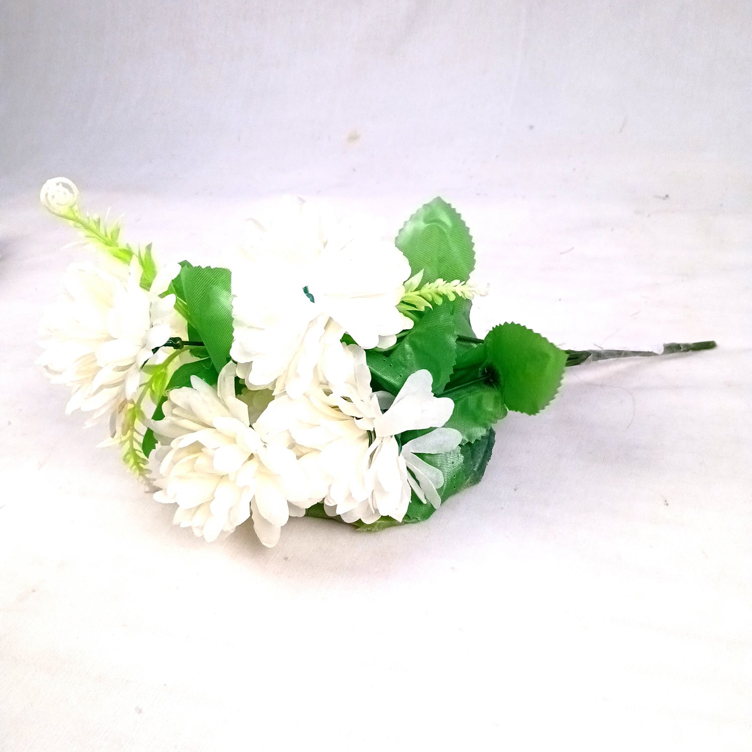 Artificial Flowers Dahlia Bunches for Vase Pot | Faux Flowers Stick - for Home Decor, Living Room, Wedding & Party Decoration (Vase Not Included) - 14 Inch - Apkamart #Colour_White