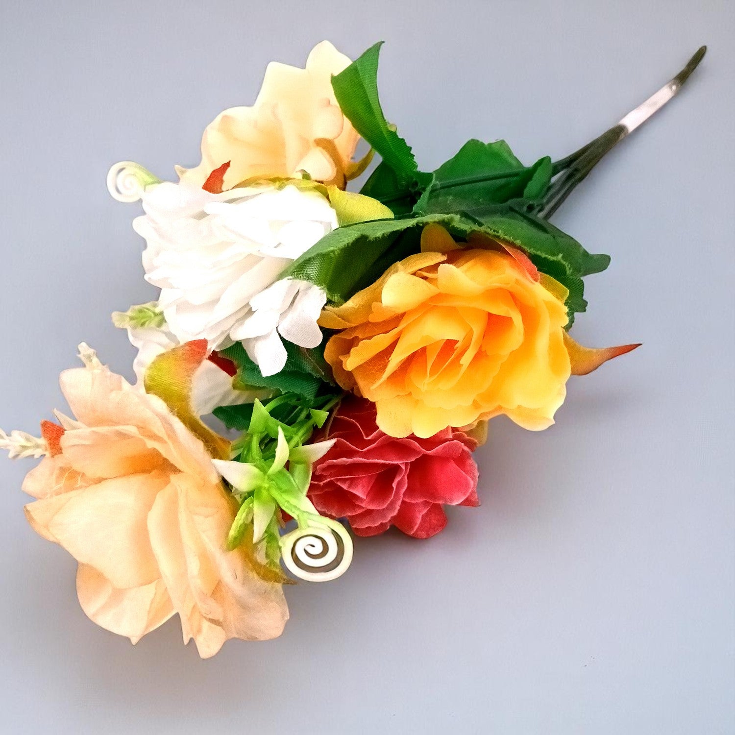 Artificial Flowers Rose Bunches for Vase Pot | Faux Flowers Stem - for Home Decor, Living Room, Office & Festivals Decoration (Vase Not Included) - 14 Inch - Apkamart #Colour_Multicolor