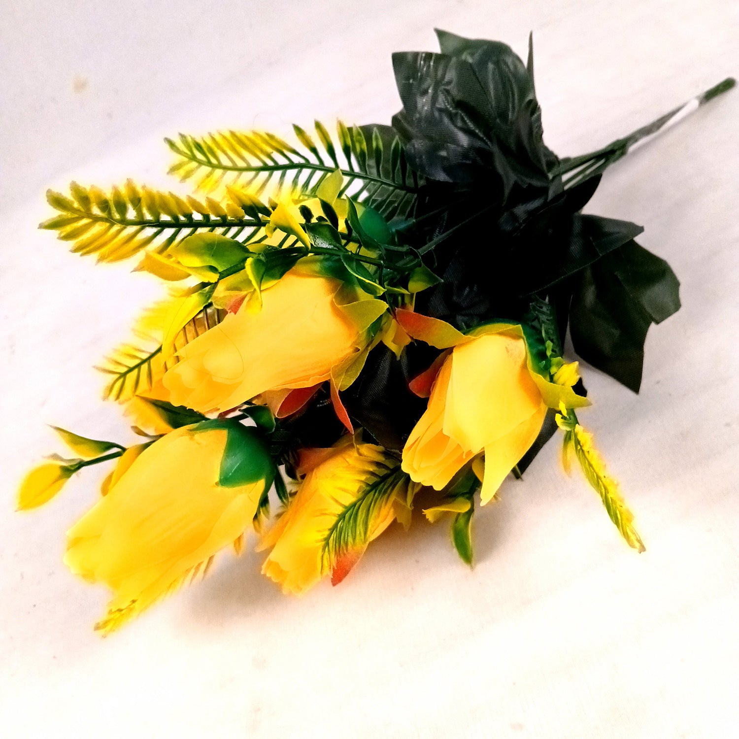 Artificial Flowers Rose Bunches for Vase Pot | Faux Flowers Stem - for Home Decor, Living Room, Office & Festivals Decoration (Vase Not Included) - 14 Inch - Apkamart #Colour_Yellow