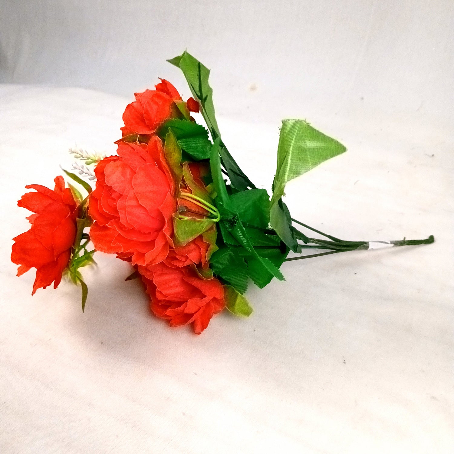 Artificial Flowers Rose Bunches for Vase Pot | Faux Flowers Stem - for Home Decor, Living Room, Office & Festivals Decoration (Vase Not Included) - 14 Inch - Apkamart #Colour_Red