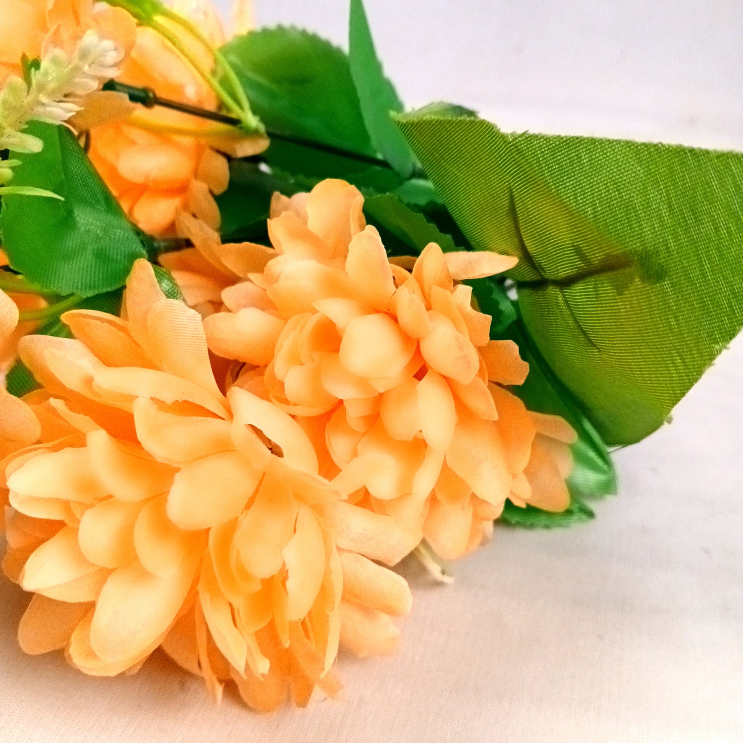 Artificial Flowers Dahlia Bunches for Vase Pot | Faux Flowers Stick - for Home Decor, Living Room, Wedding & Party Decoration (Vase Not Included) - 14 Inch - Apkamart #Colour_Orange