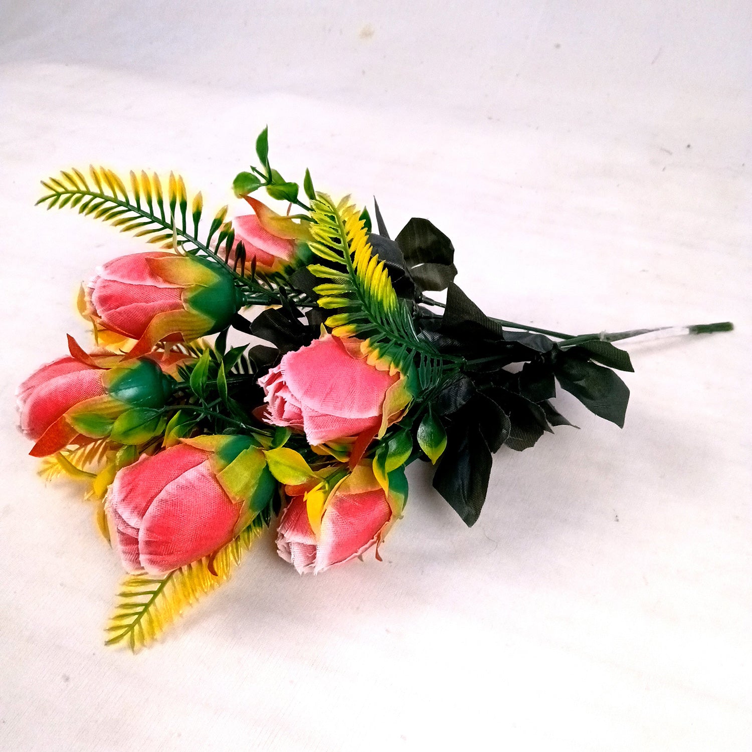 Artificial Flowers Rose Bunches For Pot | Faux Flower Sticks - for Home Decor, Living Room, Office & Festivals Decoration (Vase Not Included) - 14 Inch - Apkamart #Colour_Pink