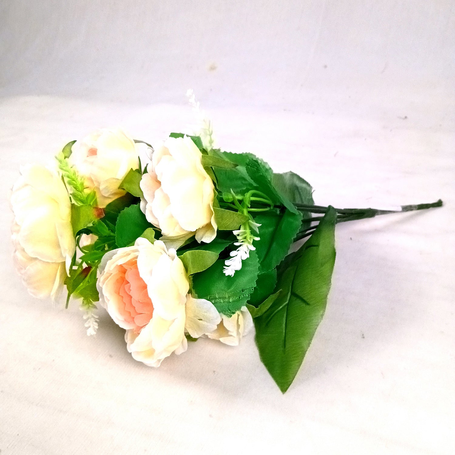 Artificial Flowers Rose Sticks | Faux Flowers Bunch - for Home Decor, Living Room, Office & Festivals Decoration (Vase Not Included) - 15 Inch - Apkamart #Colour_Off White