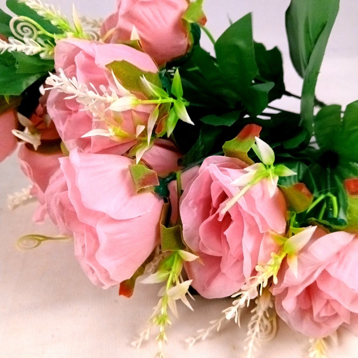 Artificial Rose Flower Bouquets | Faux Flowers Bunch - for Table Vase, Pot, Home Decor, Living Room, Side Table Centerpiece - 17 Inch - Apkamat #Style_Design 1