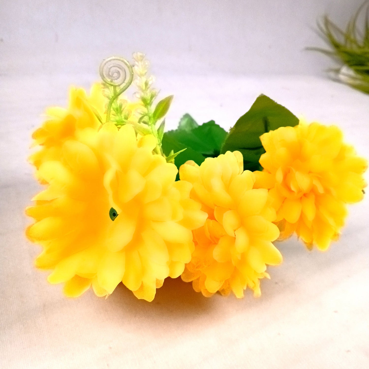 Artificial Flowers Dahlia Bunches for Vase Pot | Faux Flowers Stick - for Home Decor, Living Room, Wedding & Party Decoration (Vase Not Included) - 14 Inch - Apkamart #Colour_Yellow