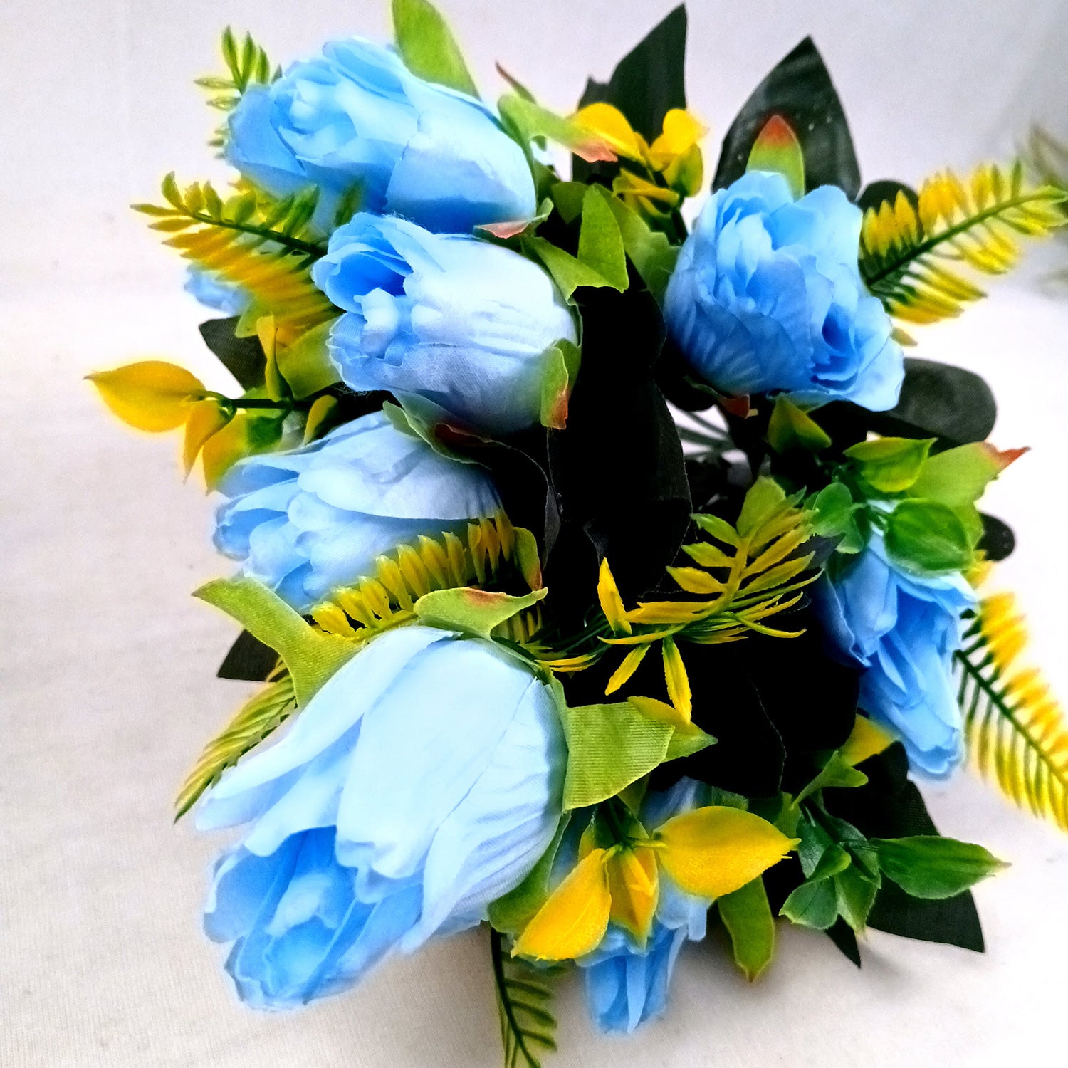 Artificial Flowers Rose Bunches for Vase Pot | Faux Flowers Stem - for Home Decor, Living Room, Office & Festivals Decoration (Vase Not Included) - 14 Inch - Apkamart #Colour_Blue