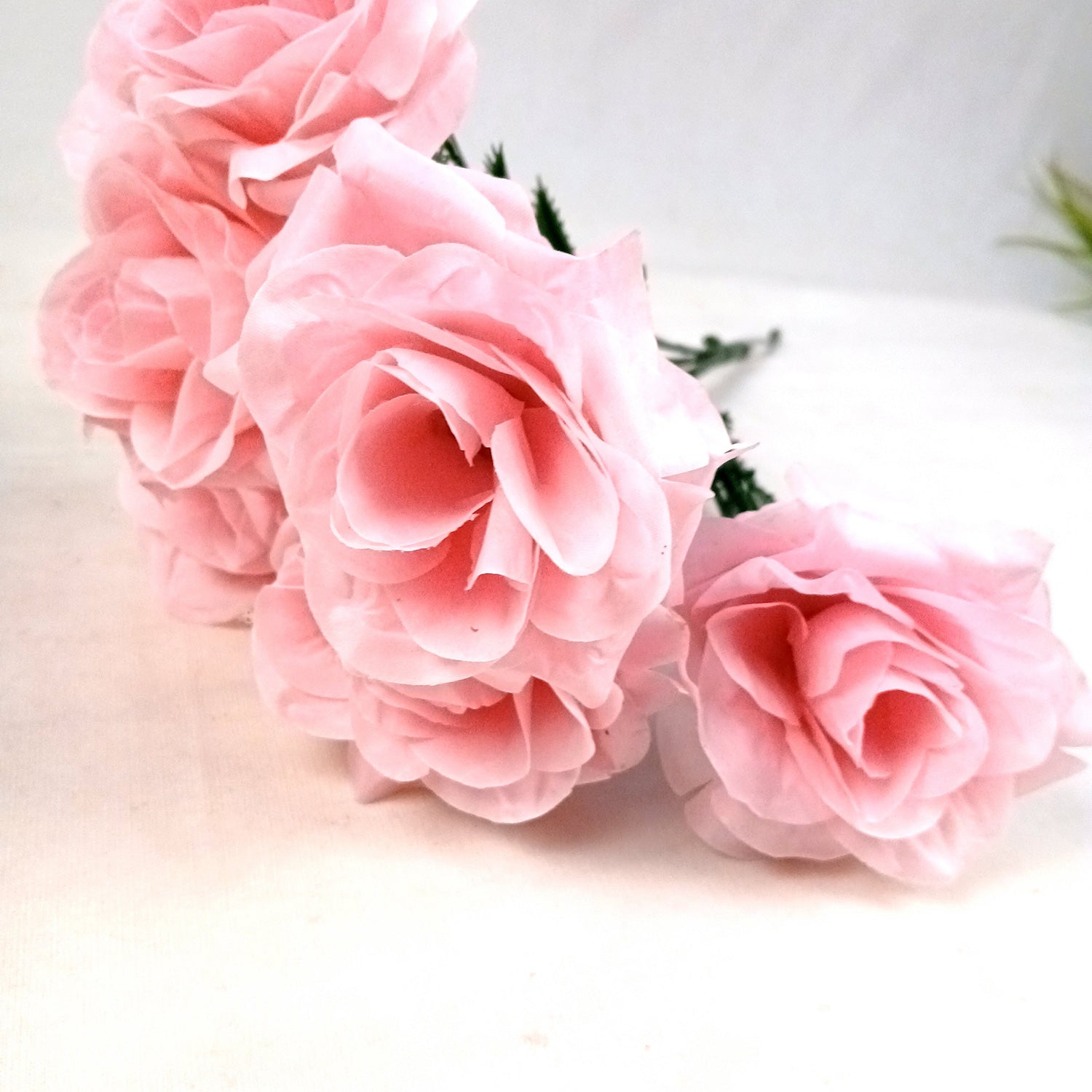 Artificial Flowers Rose Bunches for Vase Pot | Faux Flowers Sticks / Bouquet - for Home Decor, Living Room & Festivals Decoration (Vase Not Included) - 18 Inch - Apkamart #Colour_Pink