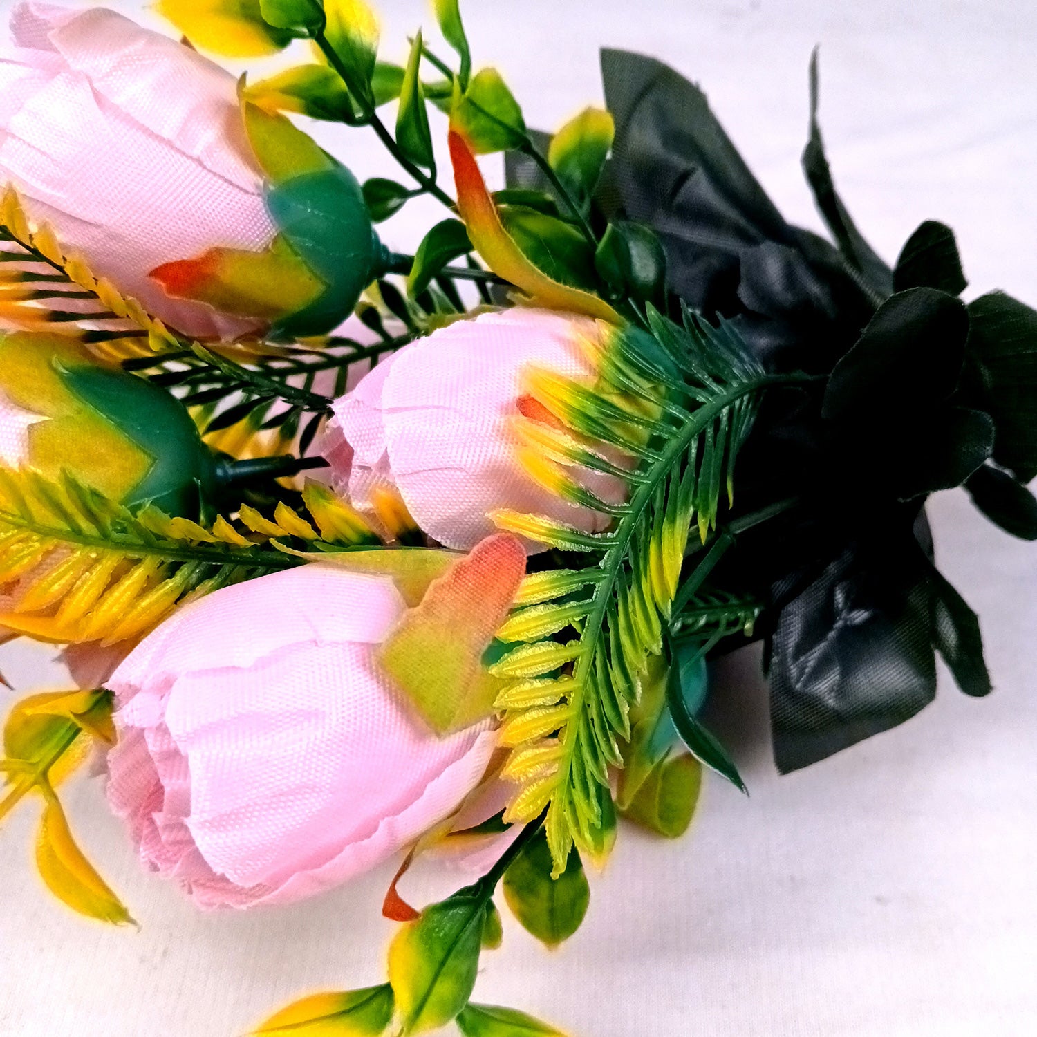 Artificial Flowers Rose Bunches For Pot | Faux Flower Sticks - for Home Decor, Living Room, Office & Festivals Decoration (Vase Not Included) - 14 Inch - Apkamart #Colour_Pink