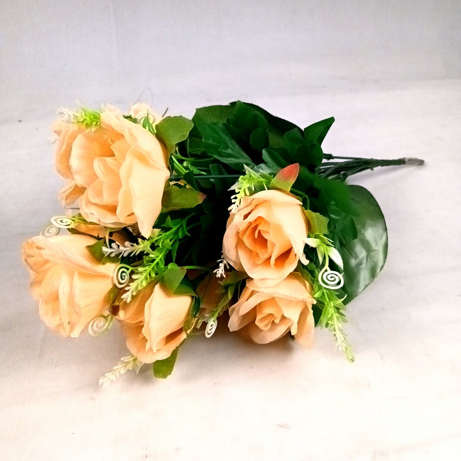 Artificial Rose Flower Bouquets | Faux Flowers Bunch - for Table Vase, Pot, Home Decor, Living Room, Side Table Centerpiece - 17 Inch - Apkamart #Style_Design 1