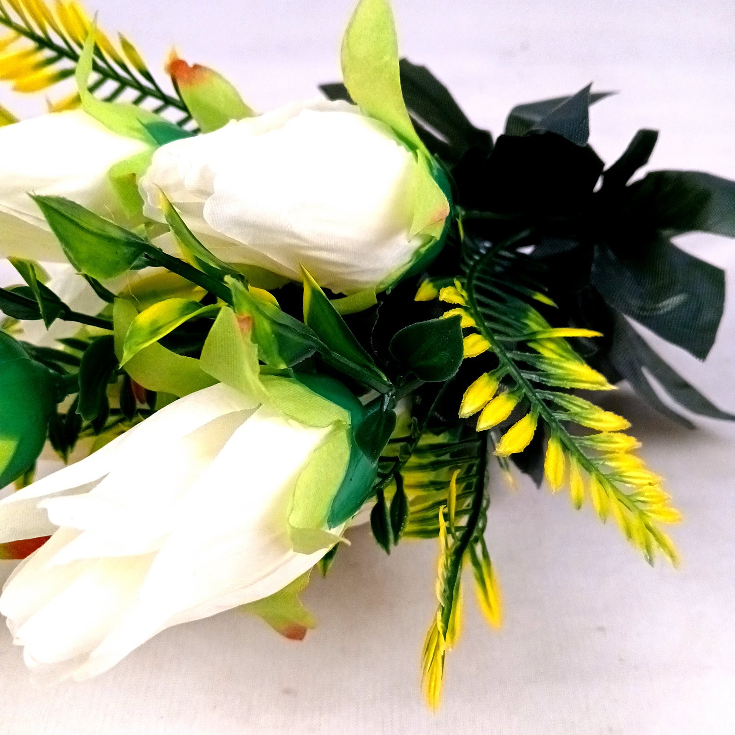 Artificial Flowers Rose Bouquet | Faux Flowers Bunch / Sticks - for Home Decor, Living Room, Office & Festivals Decoration (Vase Not Included) - 15 Inch - Apkamart #Colour_White