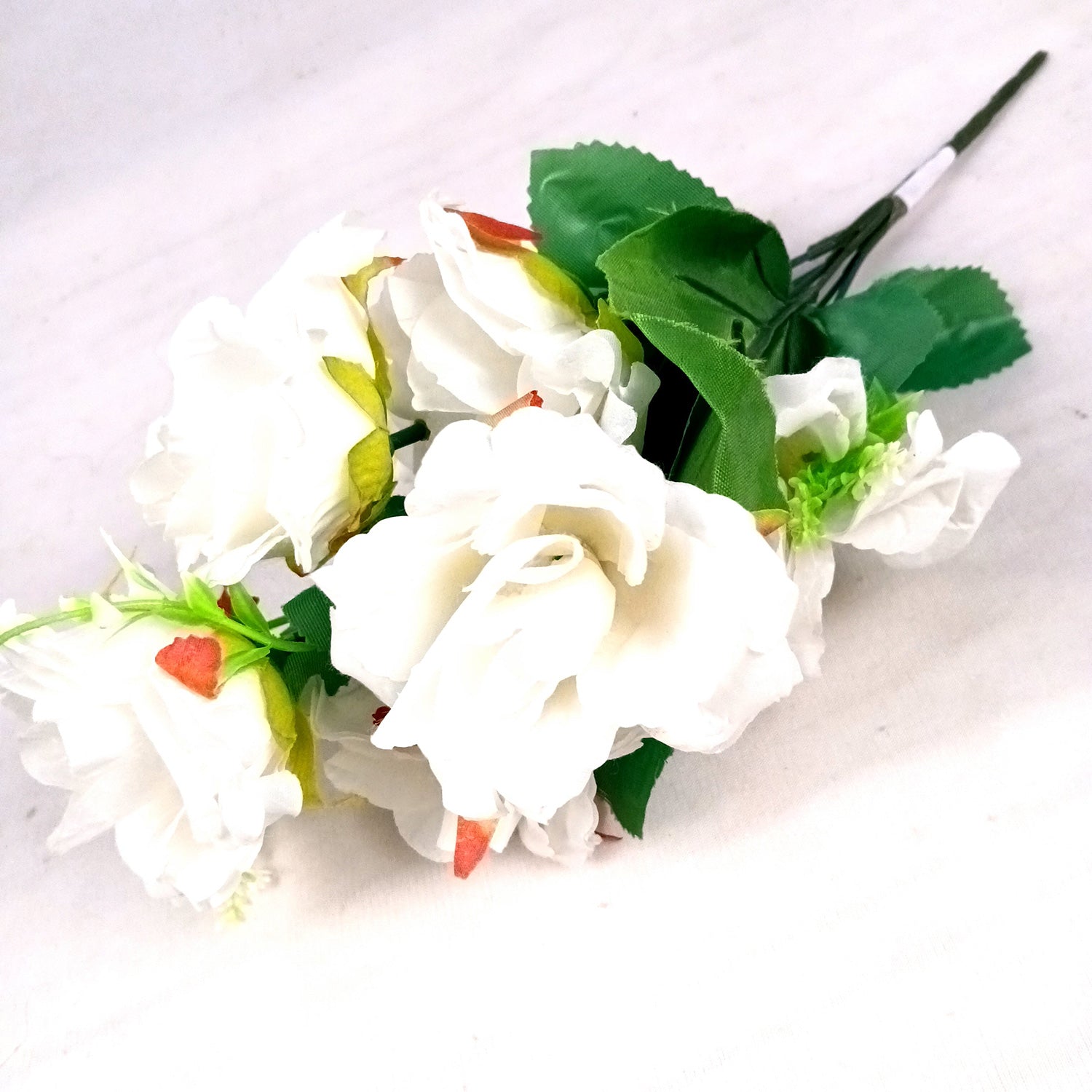 Artificial Flowers Rose | Faux Gulab Flowers Bunch - for Home Decor, Living Room, Office & Festivals Decoration (Vase Not Included) - 15 Inch Apkamart #Colour_White