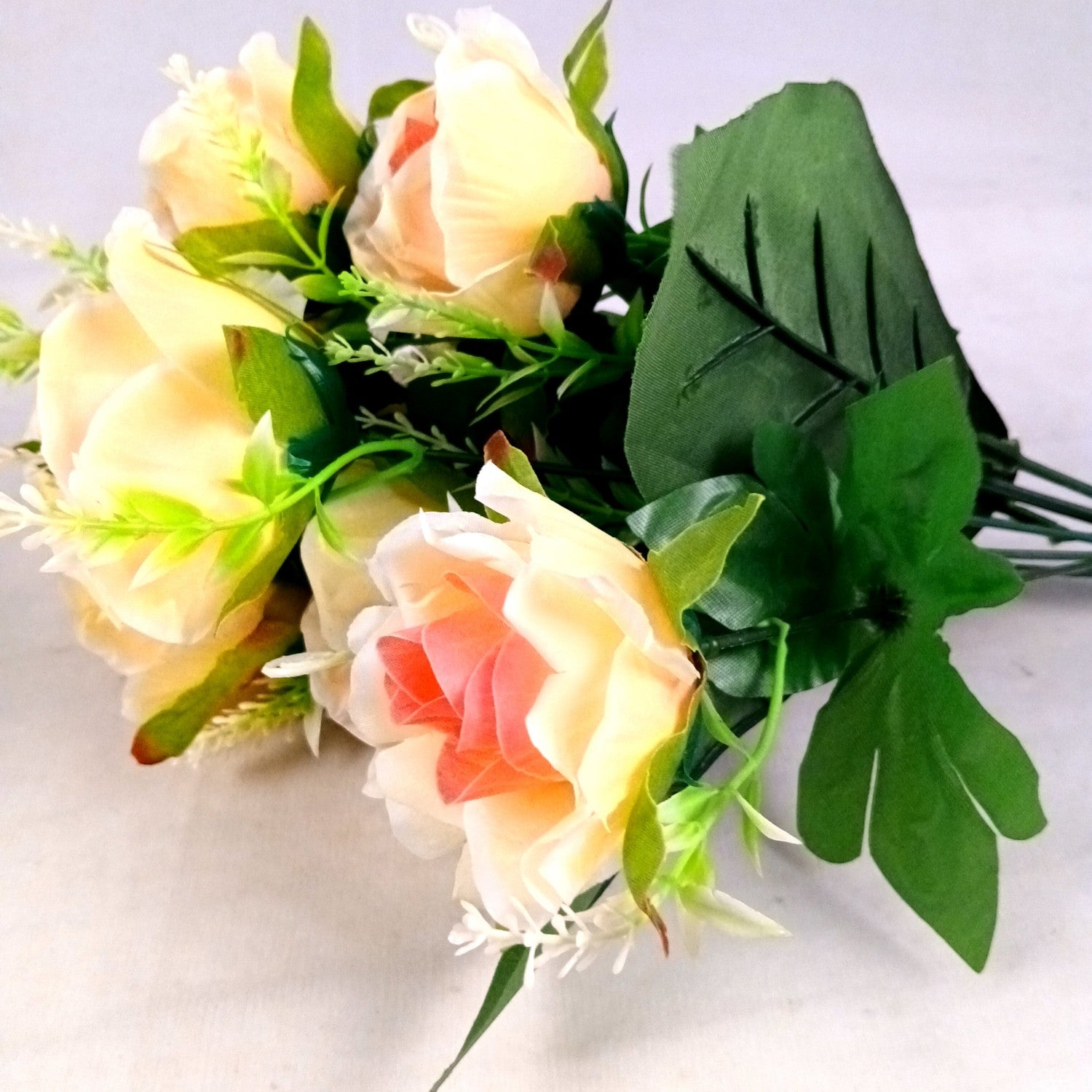 Artificial Rose Flower Bouquets | Faux Flowers Bunch - for Table Vase, Pot, Home Decor, Living Room, Side Table Centerpiece - 17 Inch - Apkamart #Style_Design 2