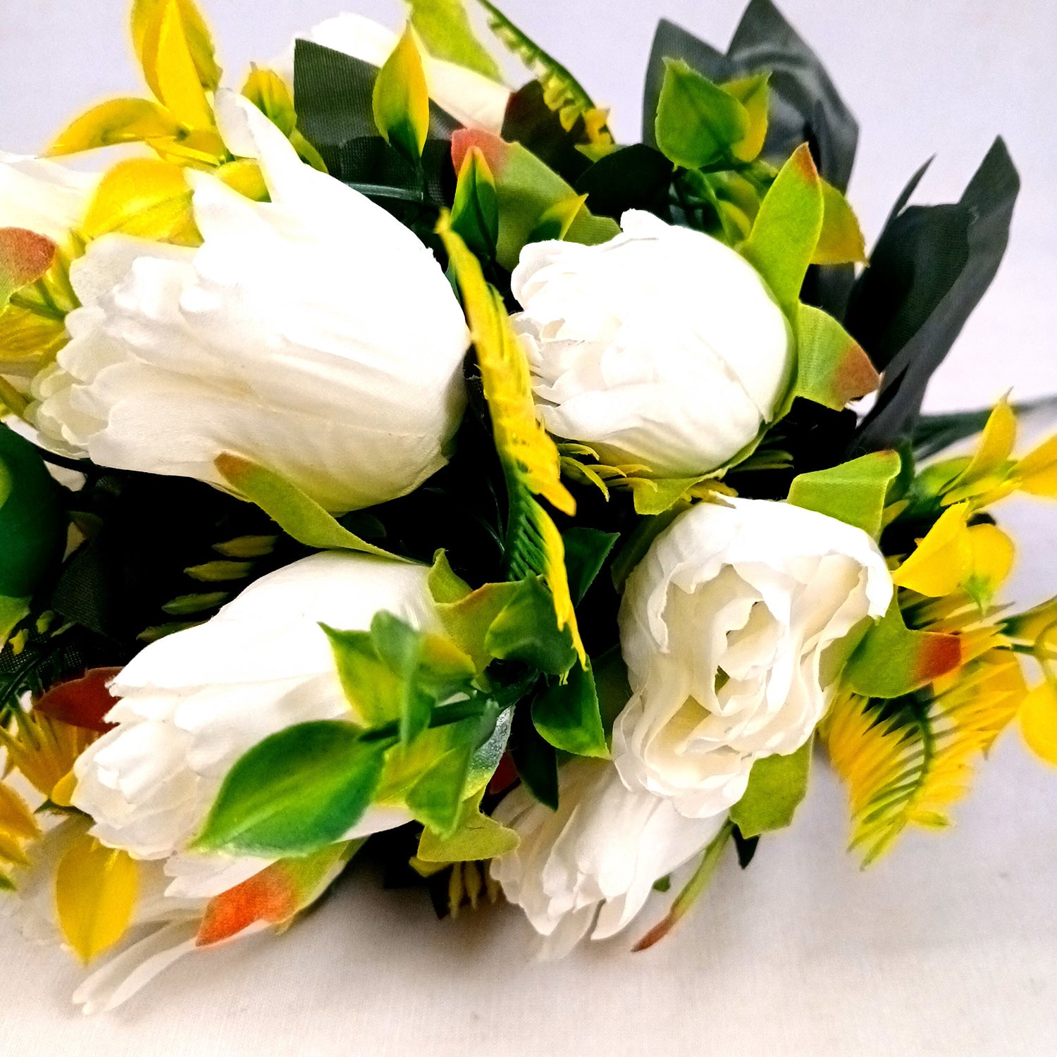 Artificial Flowers Rose Sticks | Faux Flowers Bunch / Bouquet - for Home Decor, Living Room, Office & Festivals Decoration (Vase Not Included) - 15 Inch - Apkamart #Colour_White