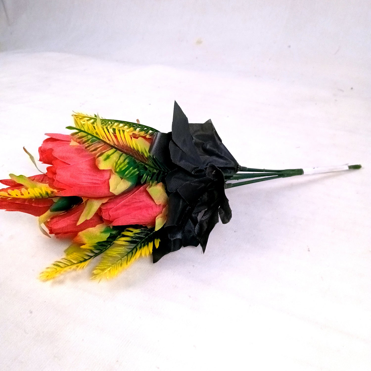 Artificial Flowers Rose Bouquet | Faux Flowers Bunch / Sticks - for Home Decor, Living Room, Office & Festivals Decoration (Vase Not Included) - 15 Inch - Apkamart #Colour_Red