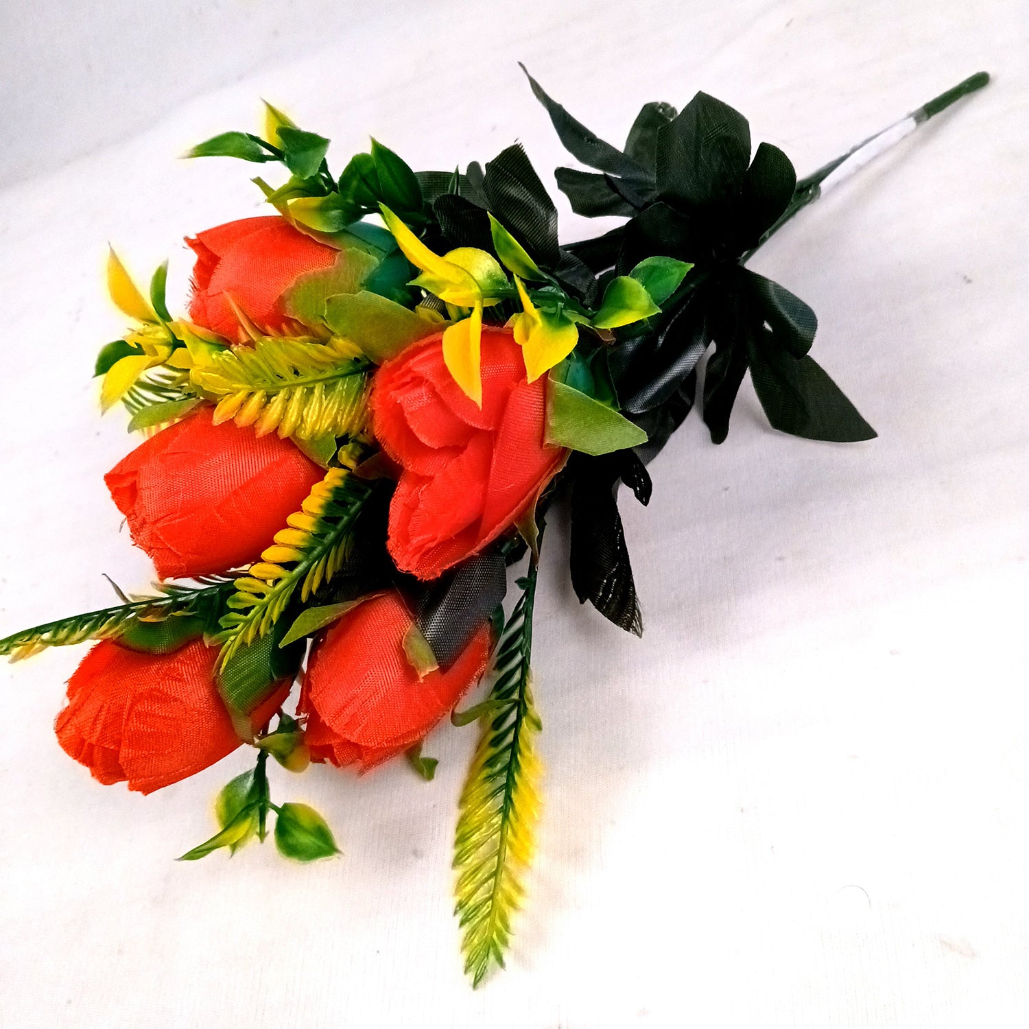 Artificial Flowers Rose Bunches For Pot | Faux Flower Sticks - for Home Decor, Living Room, Office & Festivals Decoration (Vase Not Included) - 14 Inch - Apkamart #Colour_Red