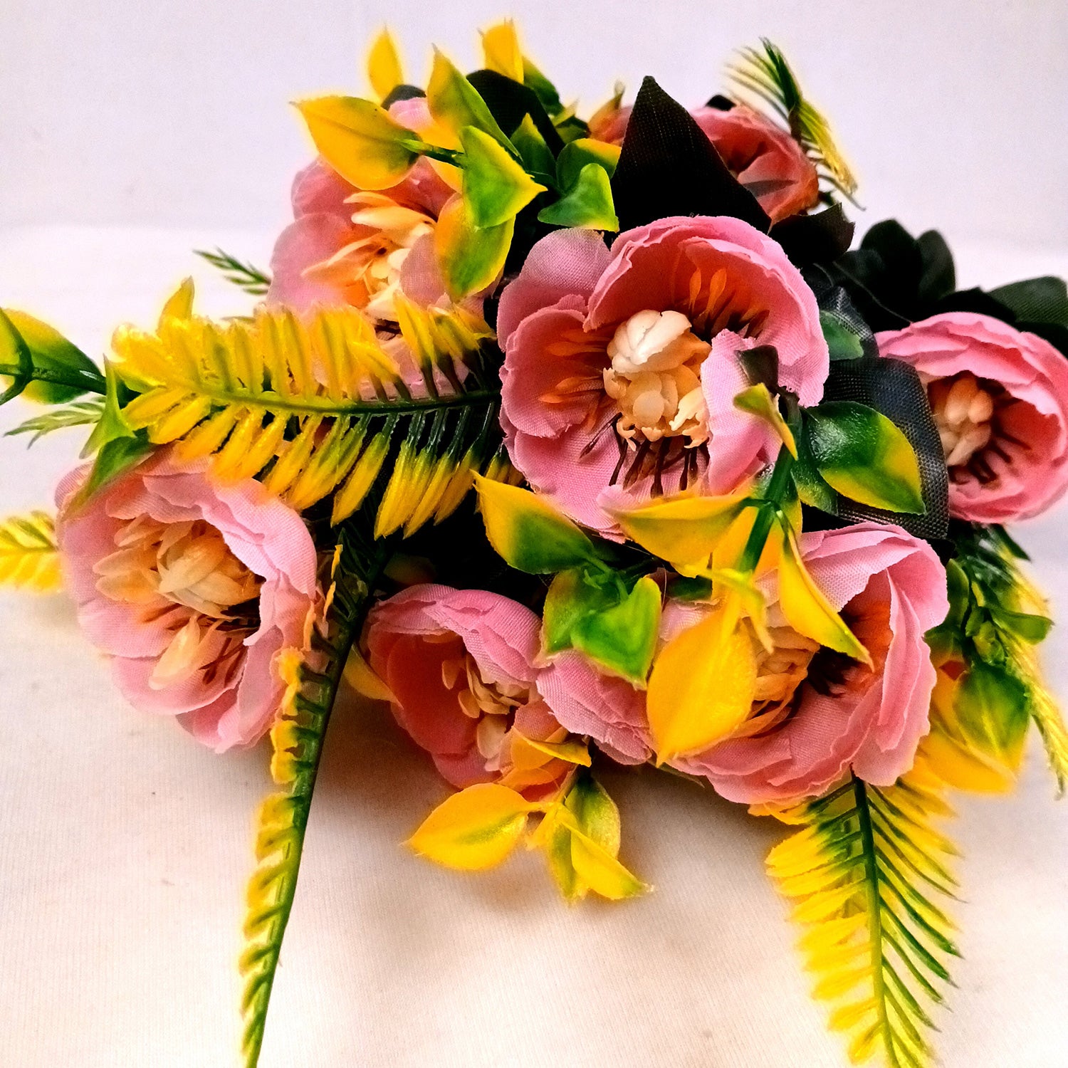 Artificial Flowers Rose Buoquet For Pot | Faux Flower Sticks - for Home Decor, Living Room, Office & Festivals Decoration (Vase Not Included) - 17 Inch - Apkamart #Colour_Pink