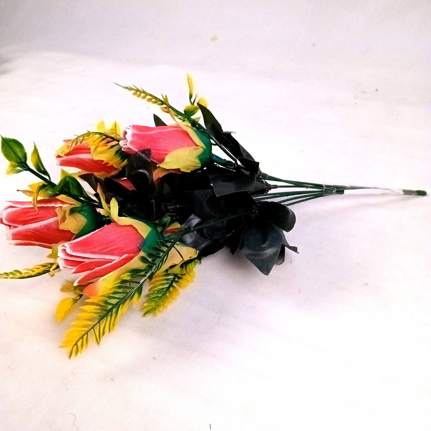 Artificial Flowers Rose Bunches for Vase Pot | Faux Flowers Stem - for Home Decor, Living Room, Office & Festivals Decoration (Vase Not Included) - 14 Inch - Apkamart #Colour_Pink