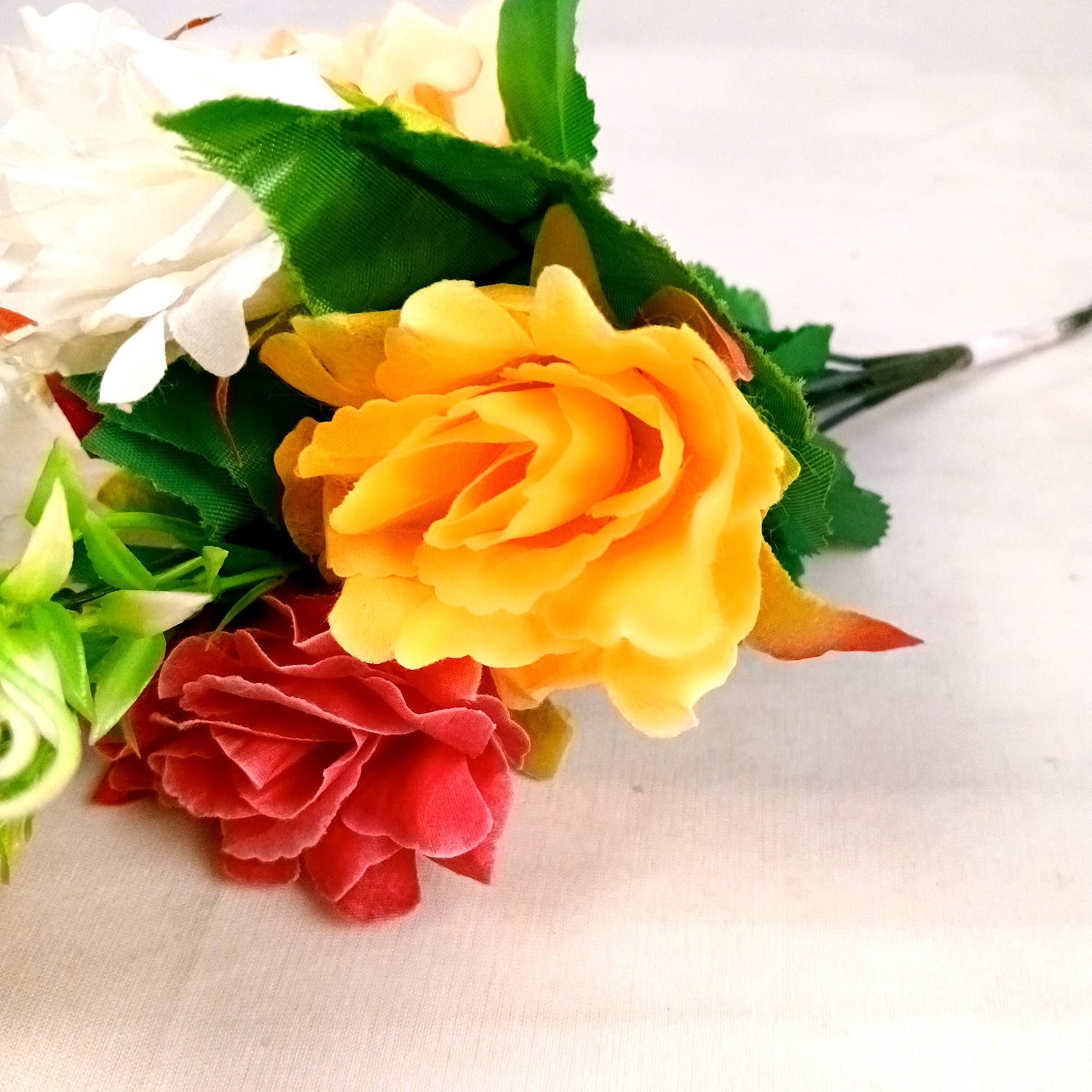 Artificial Flowers Rose Bunches for Vase Pot | Faux Flowers Stem - for Home Decor, Living Room, Office & Festivals Decoration (Vase Not Included) - 14 Inch - Apkamart #Colour_Multicolor