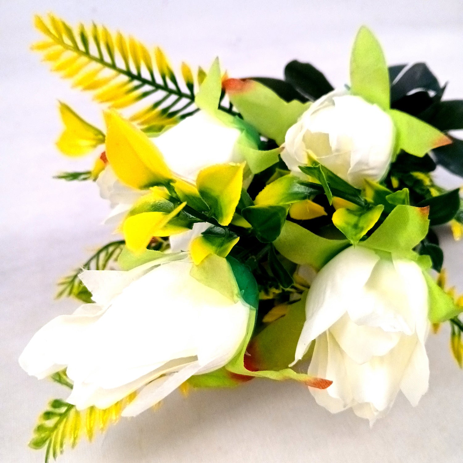 Artificial Flowers Rose Bouquet | Faux Flowers Bunch / Sticks - for Home Decor, Living Room, Office & Festivals Decoration (Vase Not Included) - 15 Inch - Apkamart #Colour_White