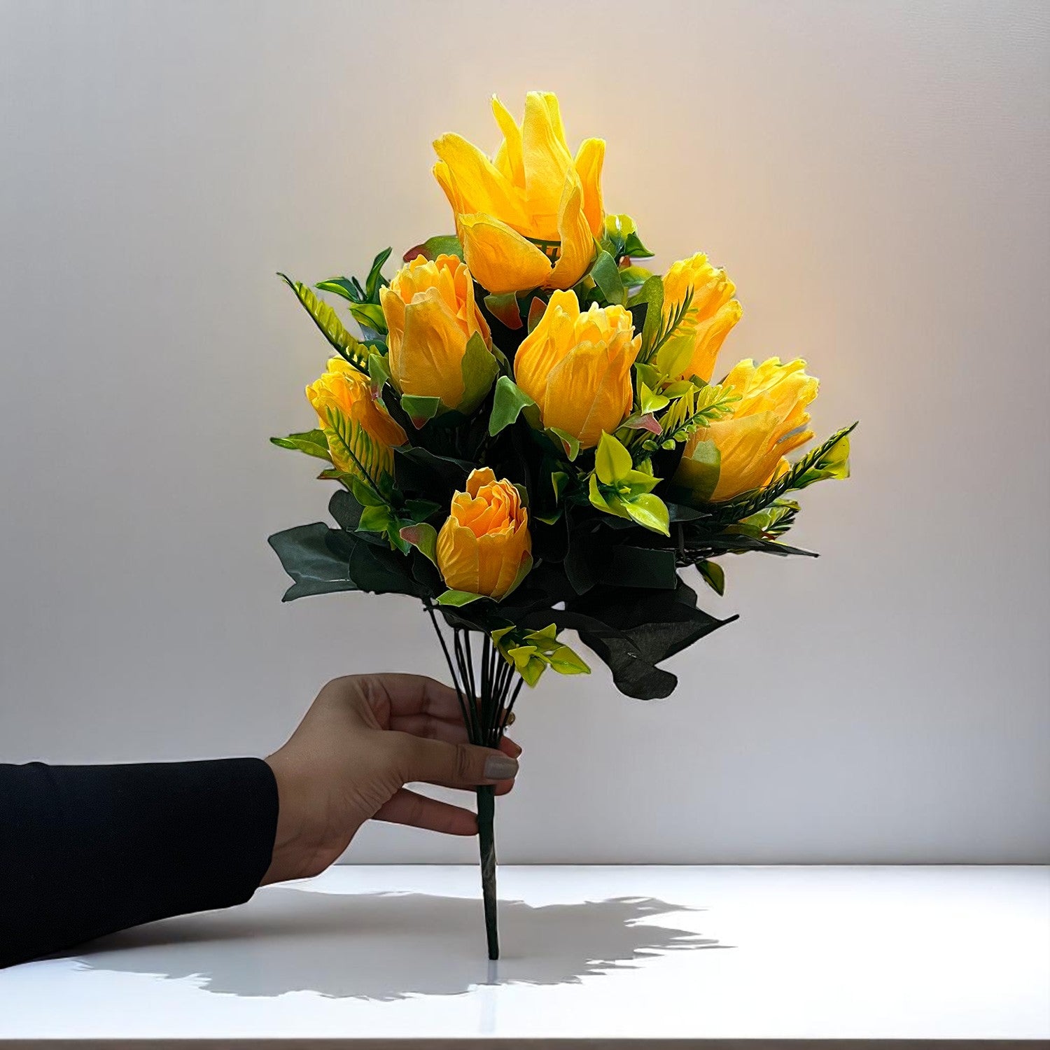 Artificial Flowers Rose Sticks | Faux Flowers Bunch / Bouquet - for Home Decor, Living Room, Office & Festivals Decoration (Vase Not Included) - 15 Inch - Apkamart #Colour_Orange