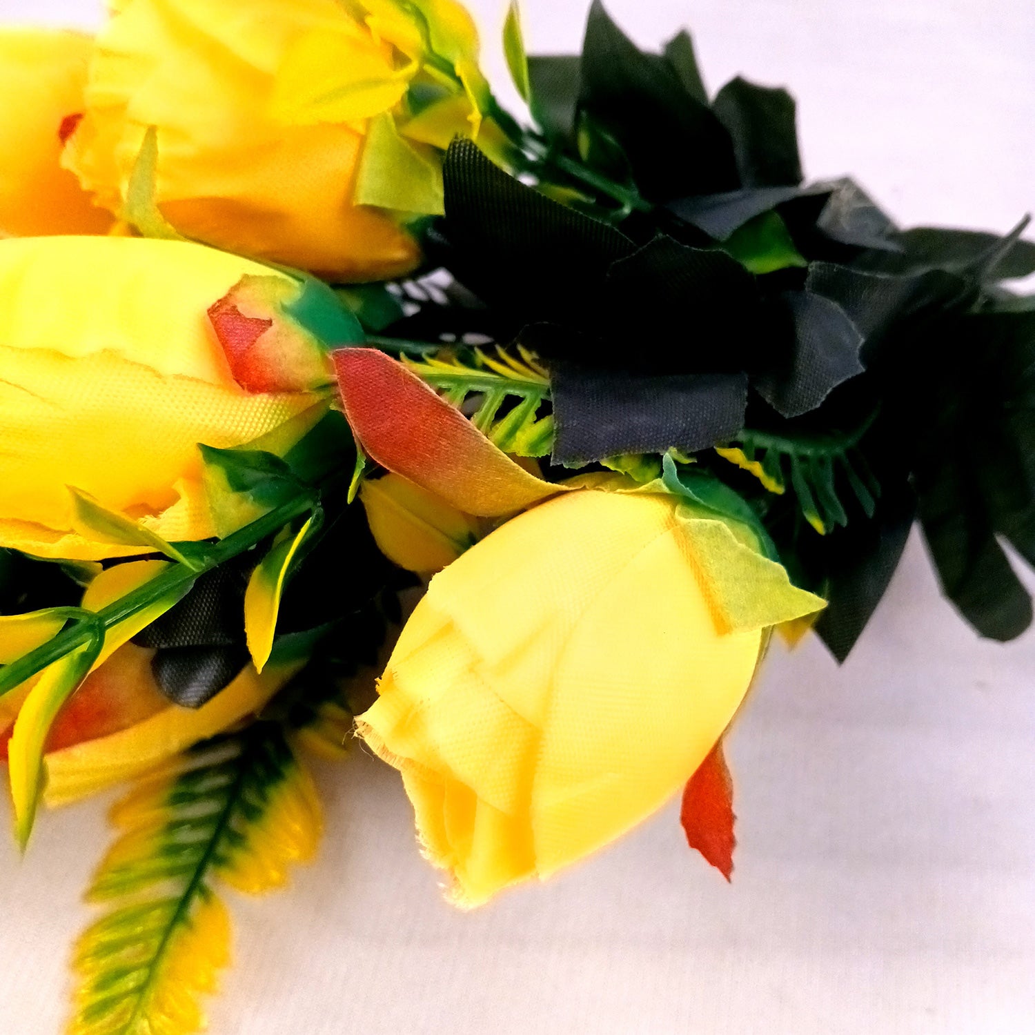 Artificial Flowers Rose Bunches For Pot | Faux Flower Sticks - for Home Decor, Living Room, Office & Festivals Decoration (Vase Not Included) - 14 Inch - Apkamart #Colour_Yellow