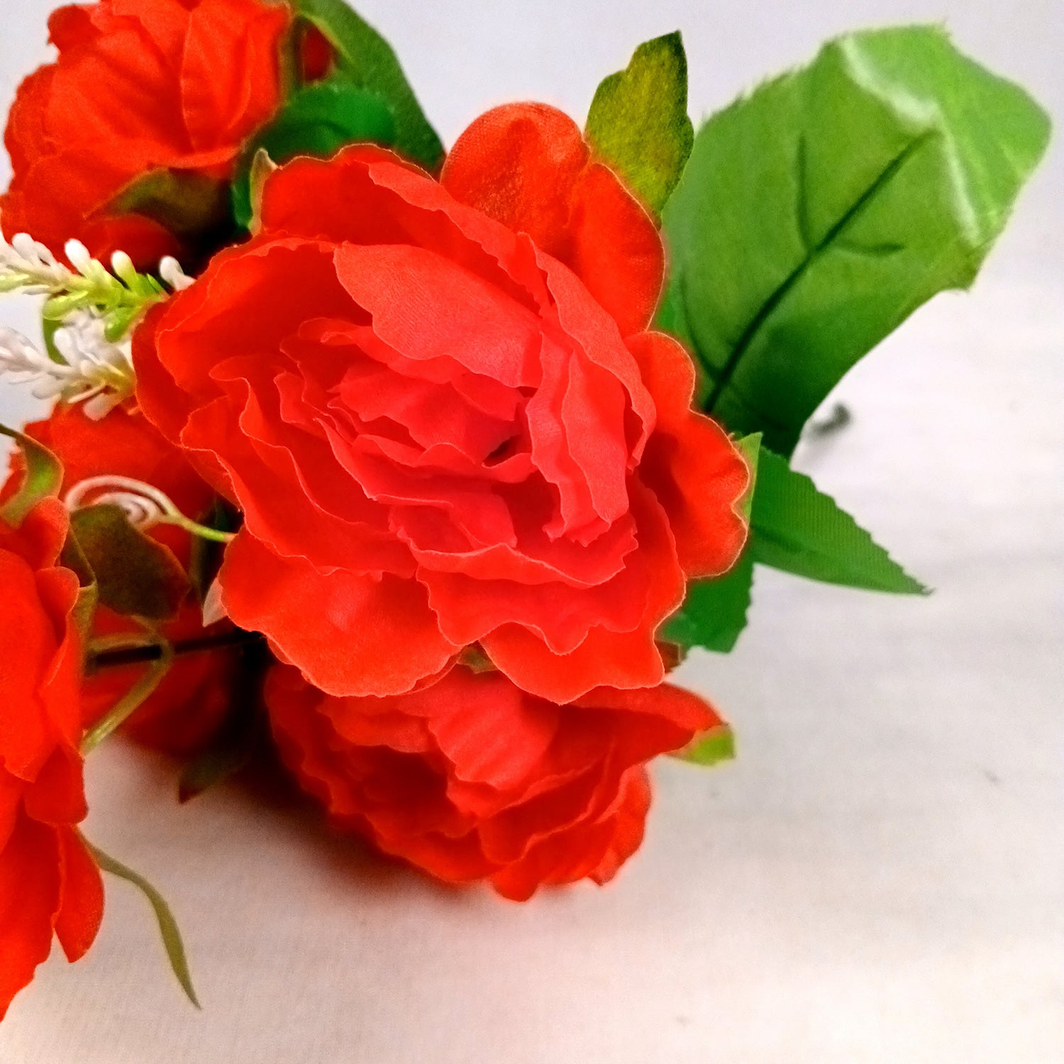 Artificial Flowers Rose Bunches for Vase Pot | Faux Flowers Stem - for Home Decor, Living Room, Office & Festivals Decoration (Vase Not Included) - 14 Inch - Apkamart #Colour_Red