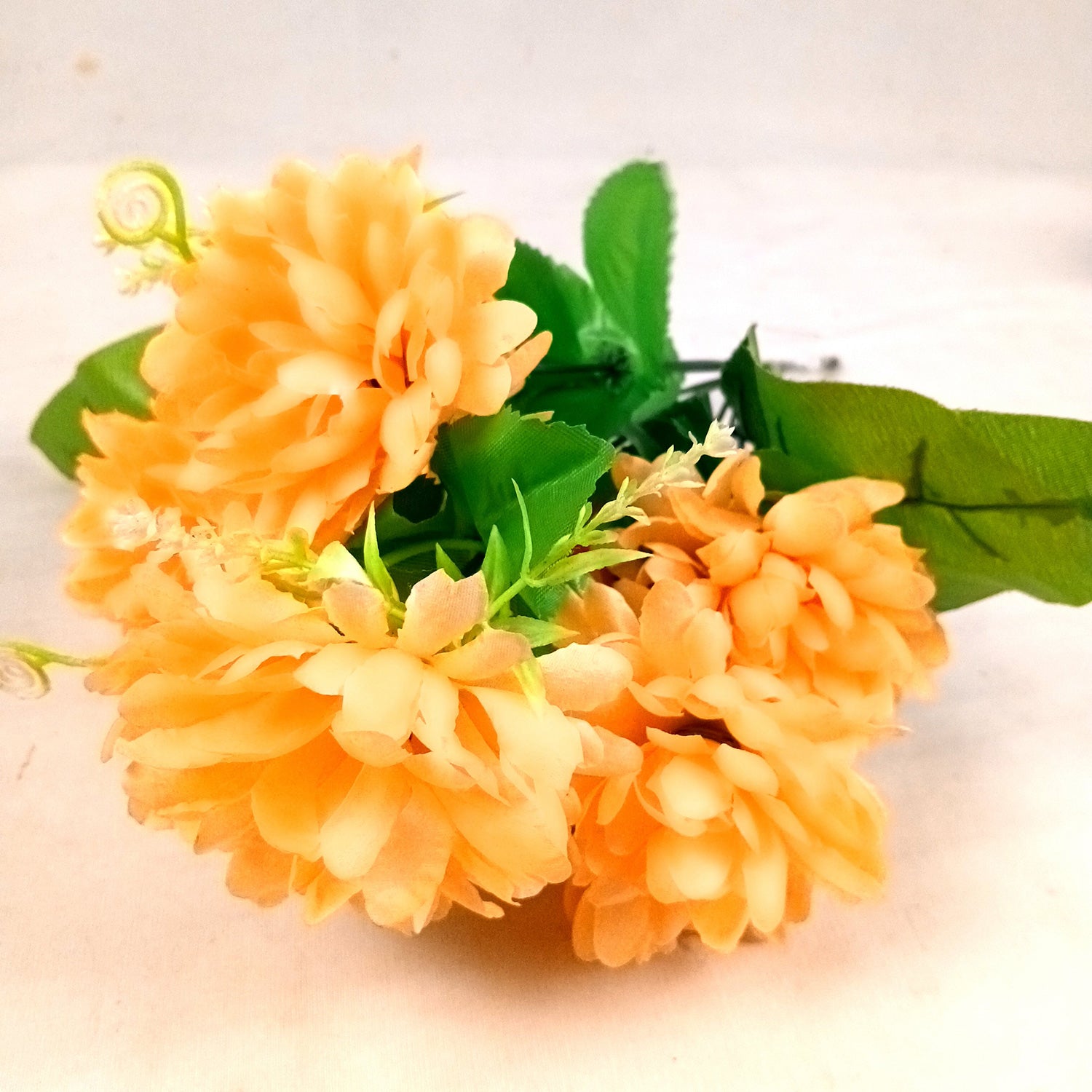 Artificial Flowers Dahlia Bunches for Vase Pot | Faux Flowers Stick - for Home Decor, Living Room, Wedding & Party Decoration (Vase Not Included) - 14 Inch - Apkamart #Colour_Orange