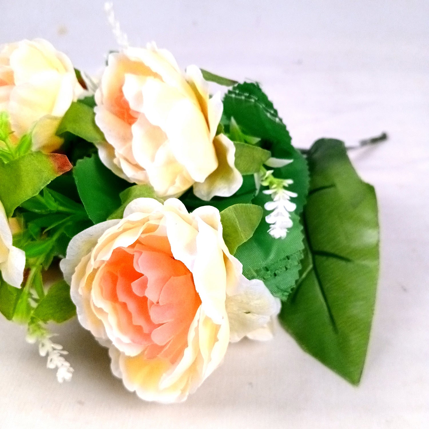 Artificial Flowers Rose Sticks | Faux Flowers Bunch - for Home Decor, Living Room, Office & Festivals Decoration (Vase Not Included) - 15 Inch - Apkamart #Colour_Off White