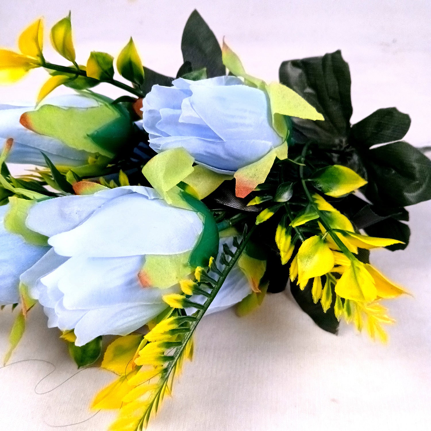 Artificial Flowers Rose Bunches for Vase Pot | Faux Flowers Stem - for Home Decor, Living Room, Office & Festivals Decoration (Vase Not Included) - 14 Inch - Apkamart #Colour_Blue