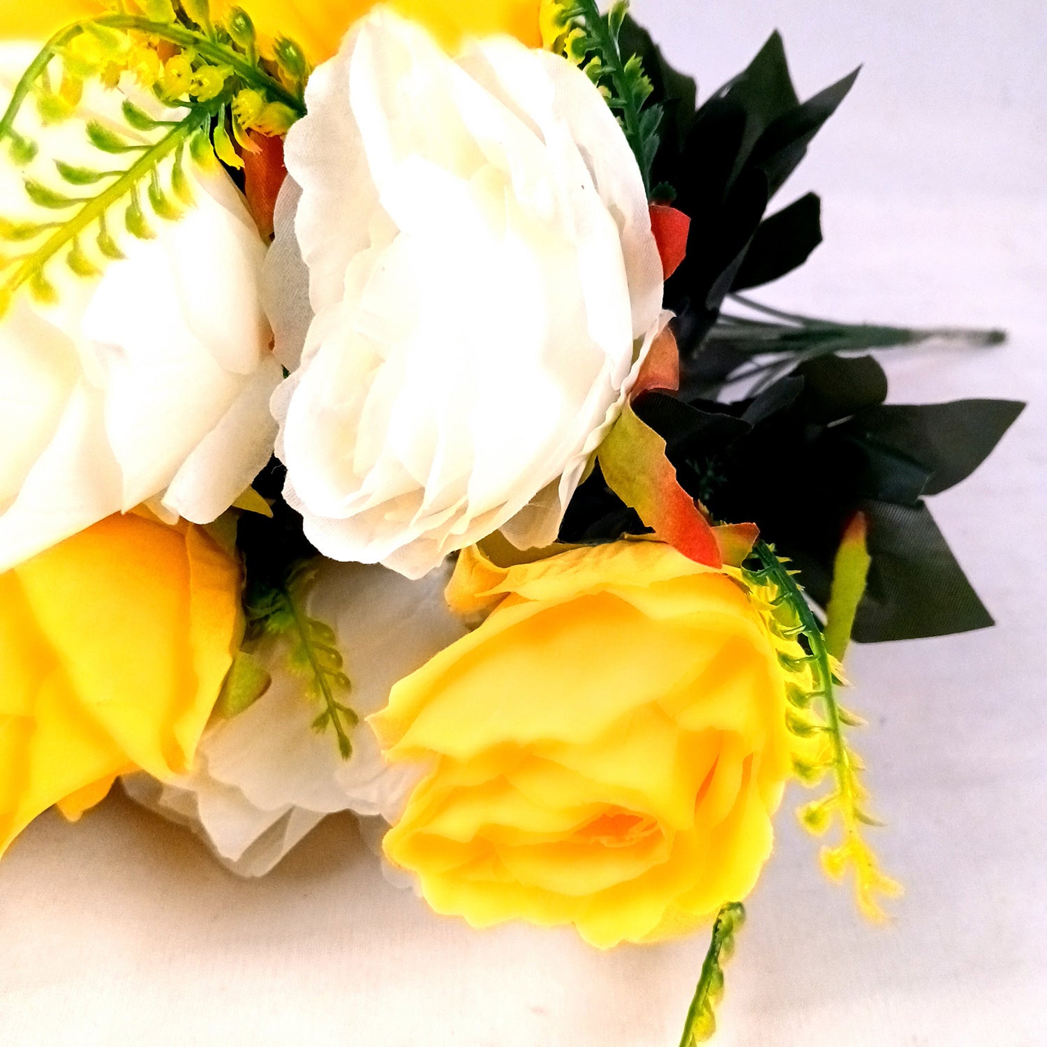 Artificial Flower Plant - Cherry Blossom | Decorative Flowers Bunch & Stems - for Table Vase, Pot, Home Decor, Living Room, Side Table Centerpiece & Festival Decoration - Apkamart #Color_Yellow & White