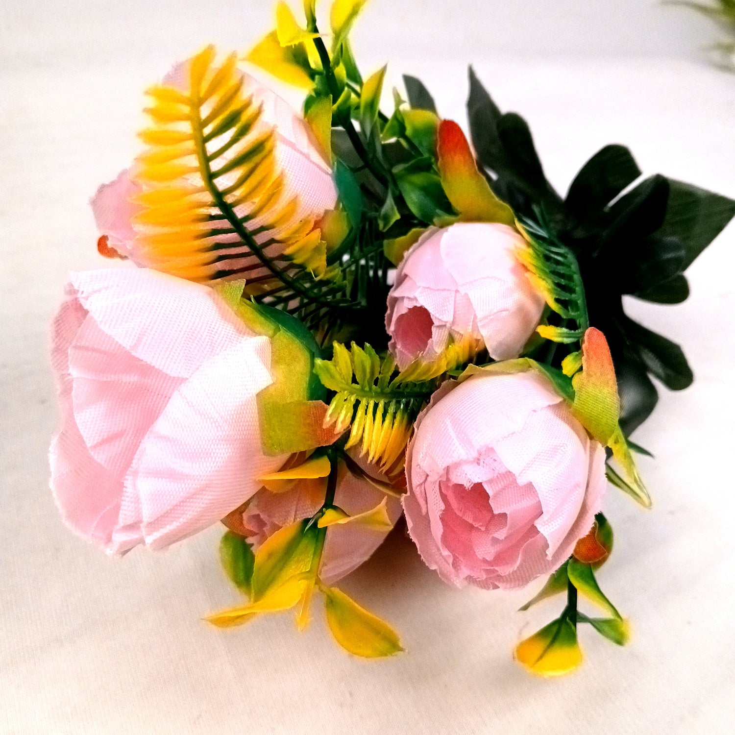 Artificial Flowers Rose Bunches For Pot | Faux Flower Sticks - for Home Decor, Living Room, Office & Festivals Decoration (Vase Not Included) - 14 Inch - Apkamart #Colour_Pink