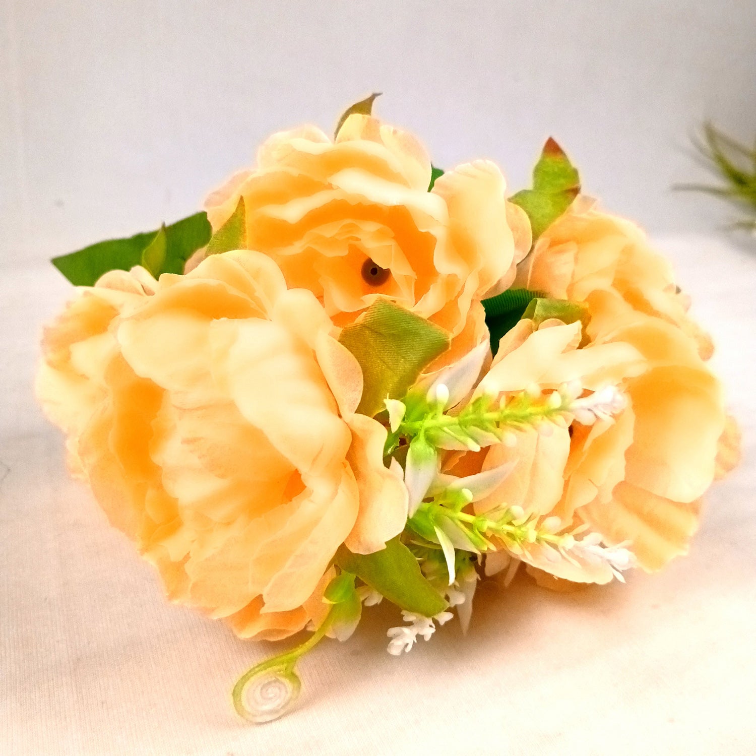 Artificial Flowers Rose Sticks | Faux Flowers Bunch - for Home Decor, Living Room, Office & Festivals Decoration (Vase Not Included) - 15 Inch - Apkamart #Colour_Orange