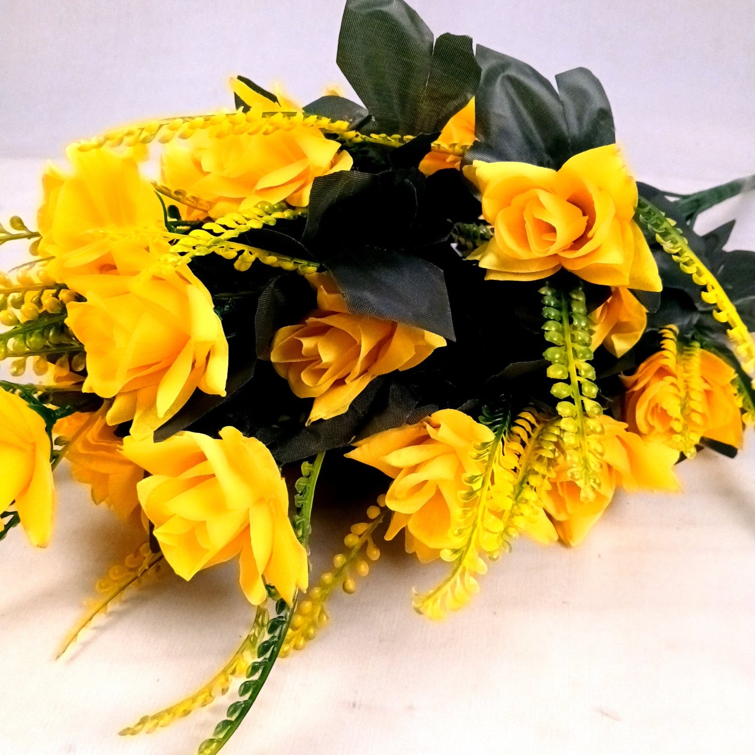 Artificial Flower Rose Bouquets | Faux Flowers Bunch - for Table Vase, Pot, Home Decor, Living Room, Side Table Centerpiece - 26 Inch - Apkamart #Colour_Yellow