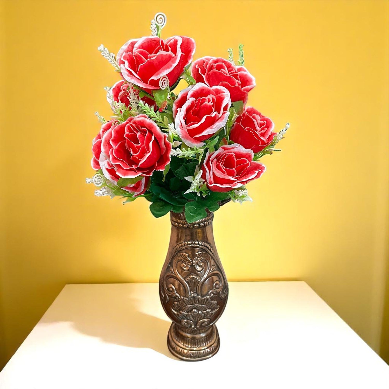 Artificial Rose Flower Bouquets | Faux Flowers Bunch - for Table Vase, Pot, Home Decor, Living Room, Side Table Centerpiece - 17 Inch - Apkamat #Style_Design 2