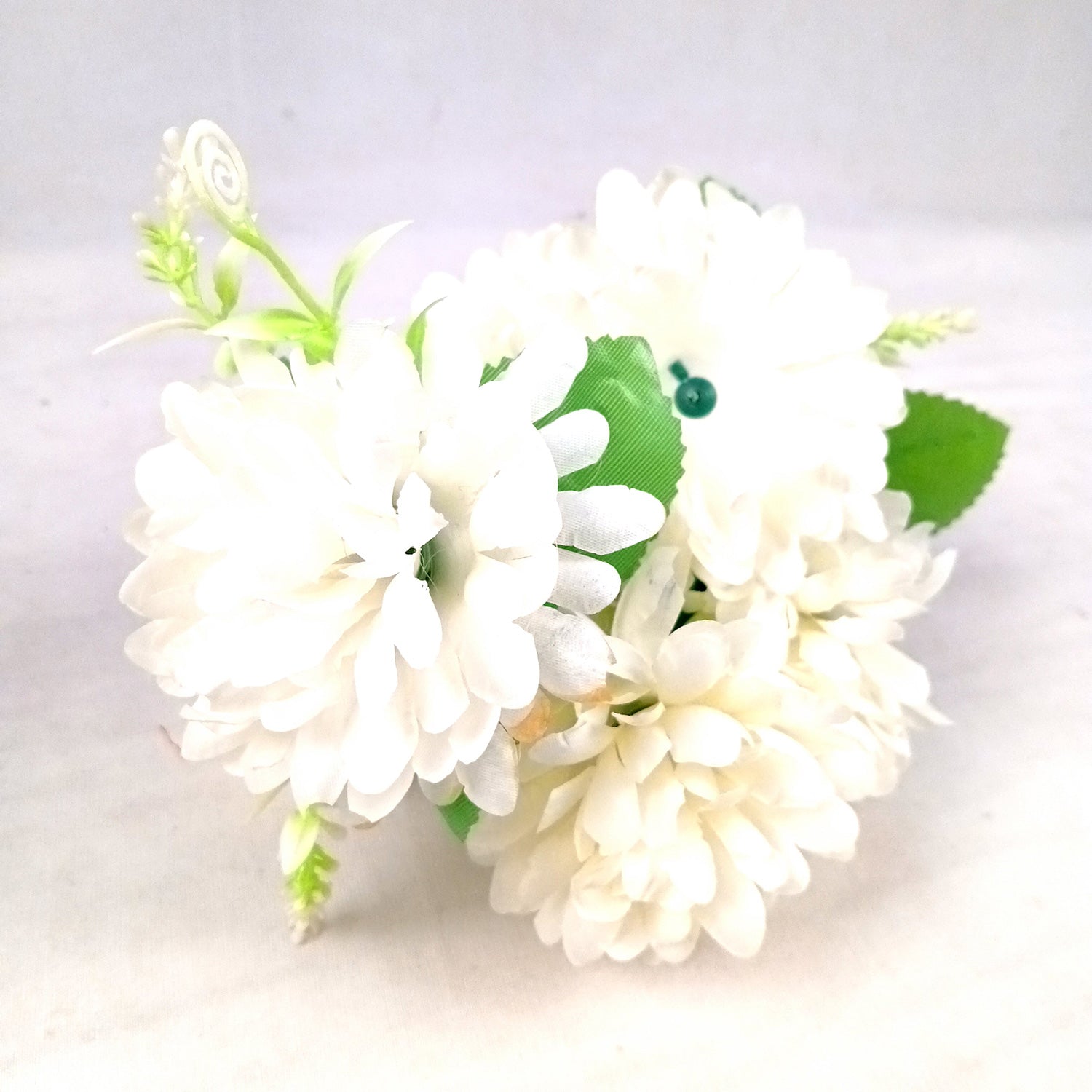 Artificial Flowers Dahlia Bunches for Vase Pot | Faux Flowers Stick - for Home Decor, Living Room, Wedding & Party Decoration (Vase Not Included) - 14 Inch - Apkamart #Colour_White