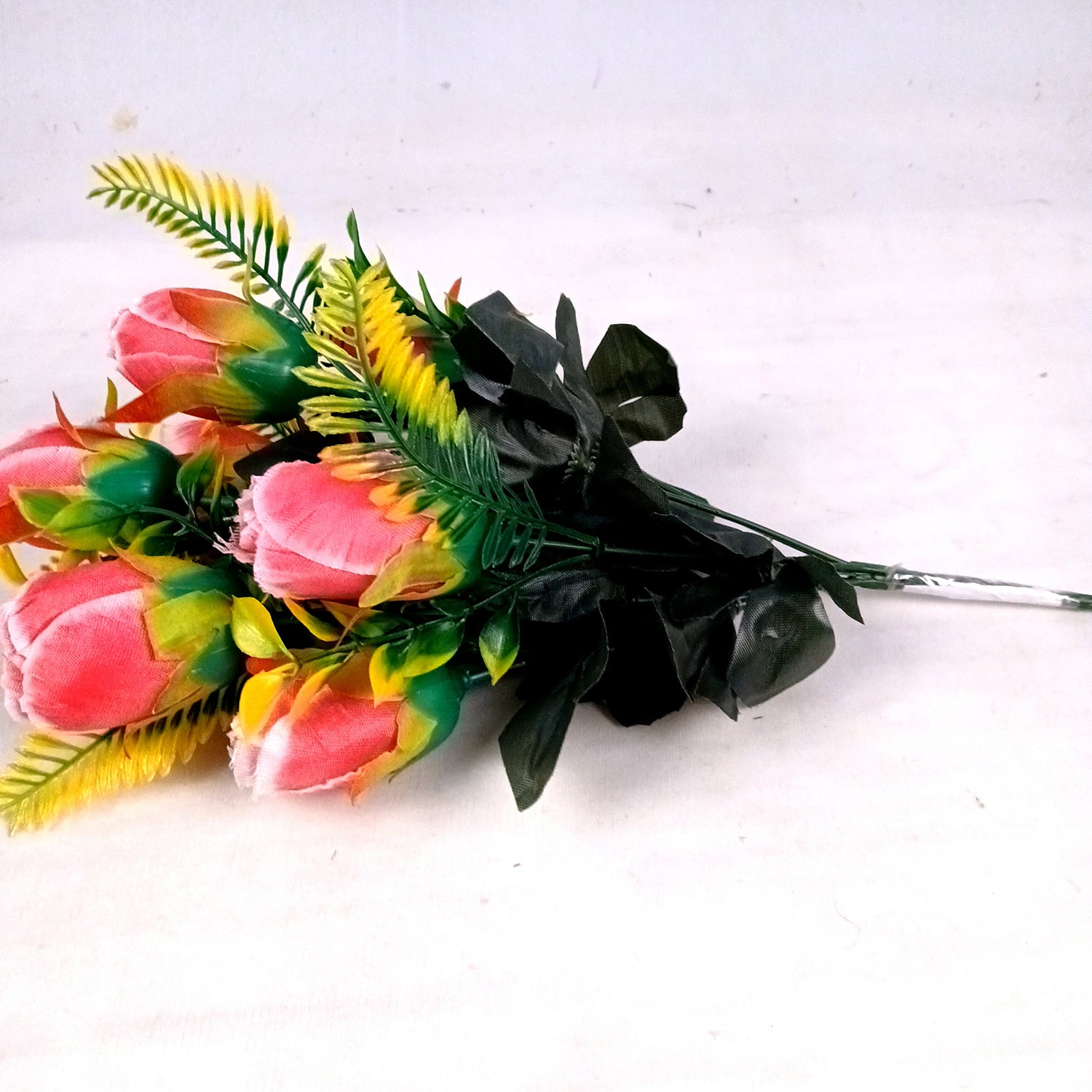 Artificial Flowers Rose Bunches For Pot | Faux Flower Sticks - for Home Decor, Living Room, Office & Festivals Decoration (Vase Not Included) - 14 Inch - Apkamart #Colour_Pink