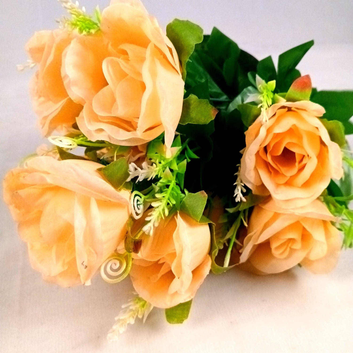 Artificial Rose Flower Bouquets | Faux Flowers Bunch - for Table Vase, Pot, Home Decor, Living Room, Side Table Centerpiece - 17 Inch - Apkamart #Style_Design 1