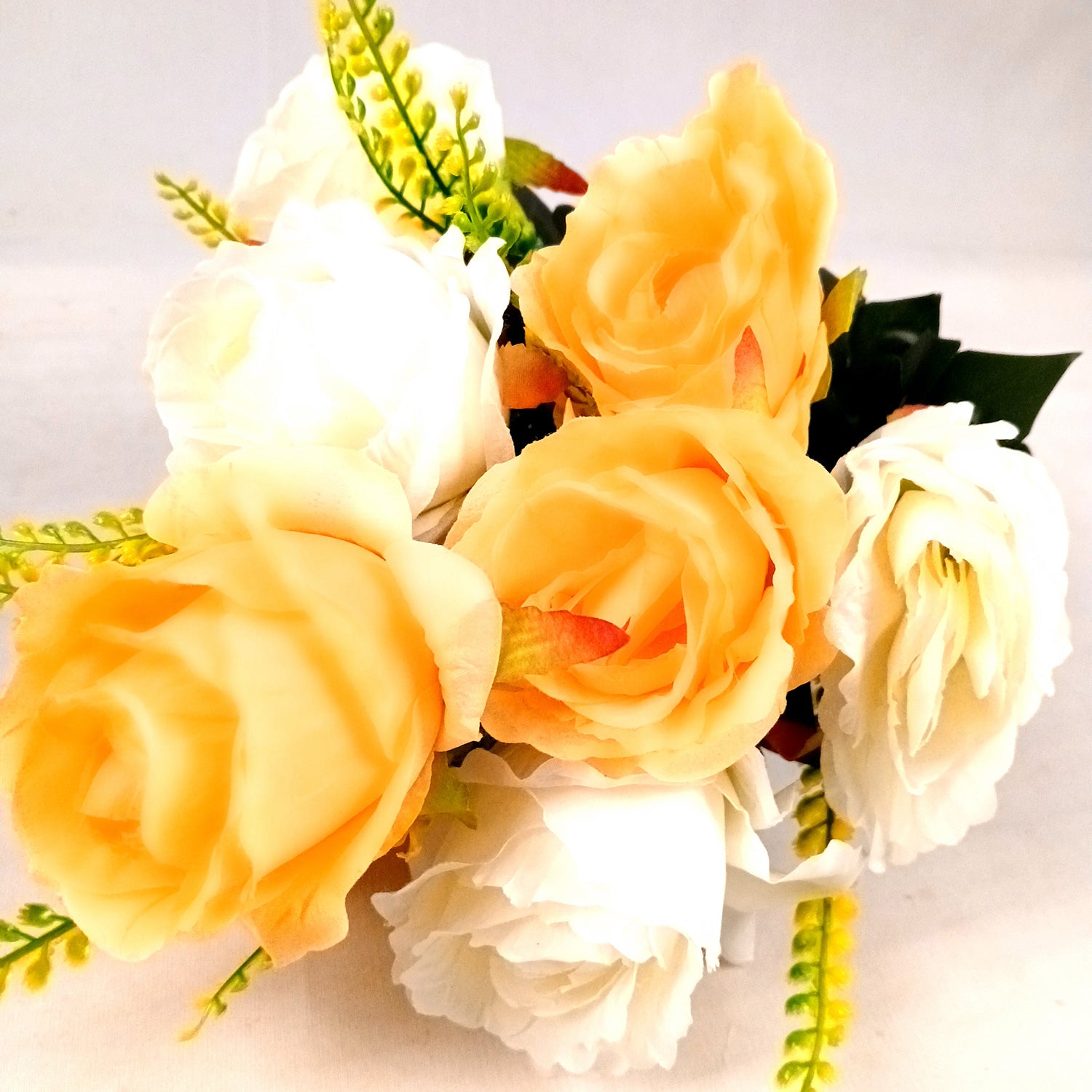 Artificial Flower Plant - Cherry Blossom | Decorative Flowers Bunch & Stems - for Table Vase, Pot, Home Decor, Living Room, Side Table Centerpiece & Festival Decoration - Apkamart #Color_Peach & White