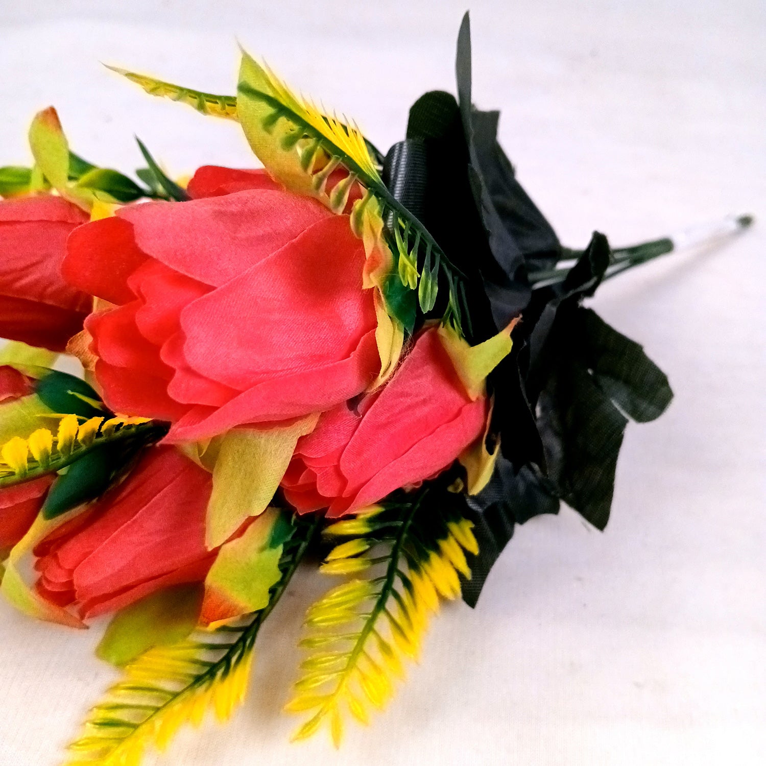 Artificial Flowers Rose Bouquet | Faux Flowers Bunch / Sticks - for Home Decor, Living Room, Office & Festivals Decoration (Vase Not Included) - 15 Inch - Apkamart #Colour_Red