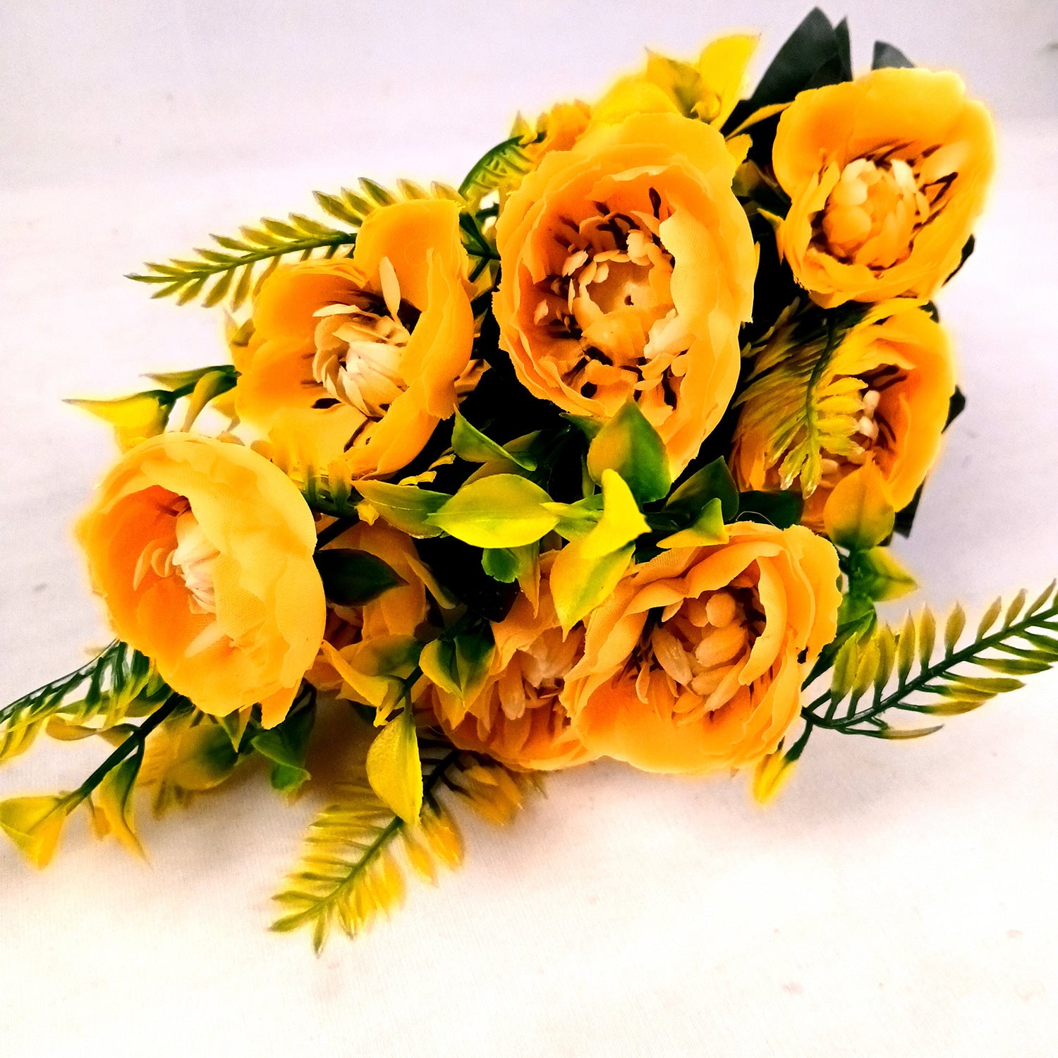 Artificial Flowers Rose Buoquet For Pot | Faux Flower Sticks - for Home Decor, Living Room, Office & Festivals Decoration (Vase Not Included) - 17 Inch - Apkamart #Colour_Yellow