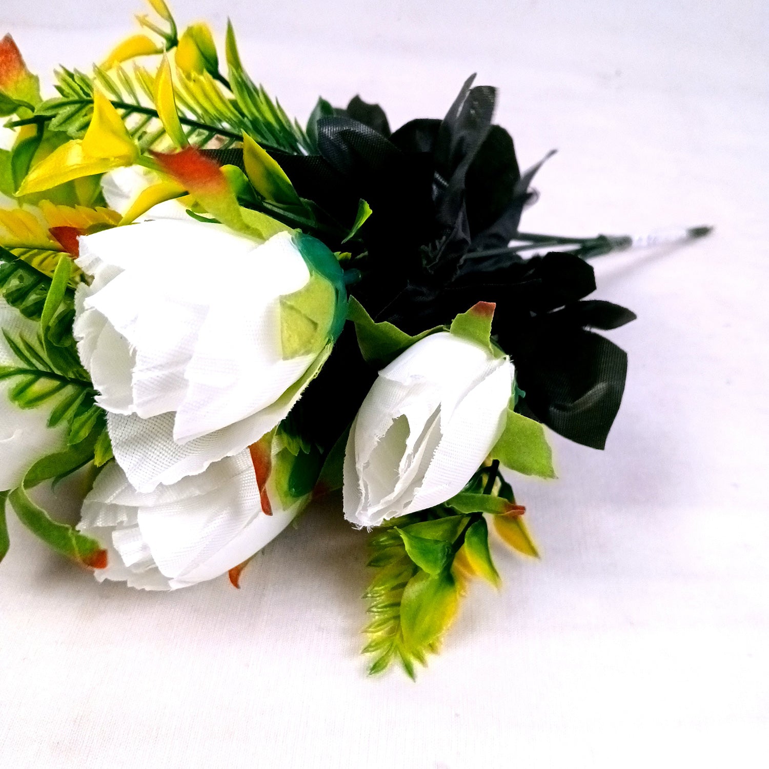 Artificial Flowers Rose Bunches For Pot | Faux Flower Sticks - for Home Decor, Living Room, Office & Festivals Decoration (Vase Not Included) - 14 Inch - Apkamart #Colour_White