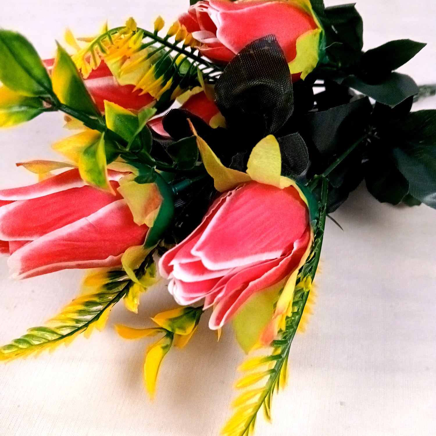 Artificial Flowers Rose Bunches for Vase Pot | Faux Flowers Stem - for Home Decor, Living Room, Office & Festivals Decoration (Vase Not Included) - 14 Inch - Apkamart #Colour_Pink