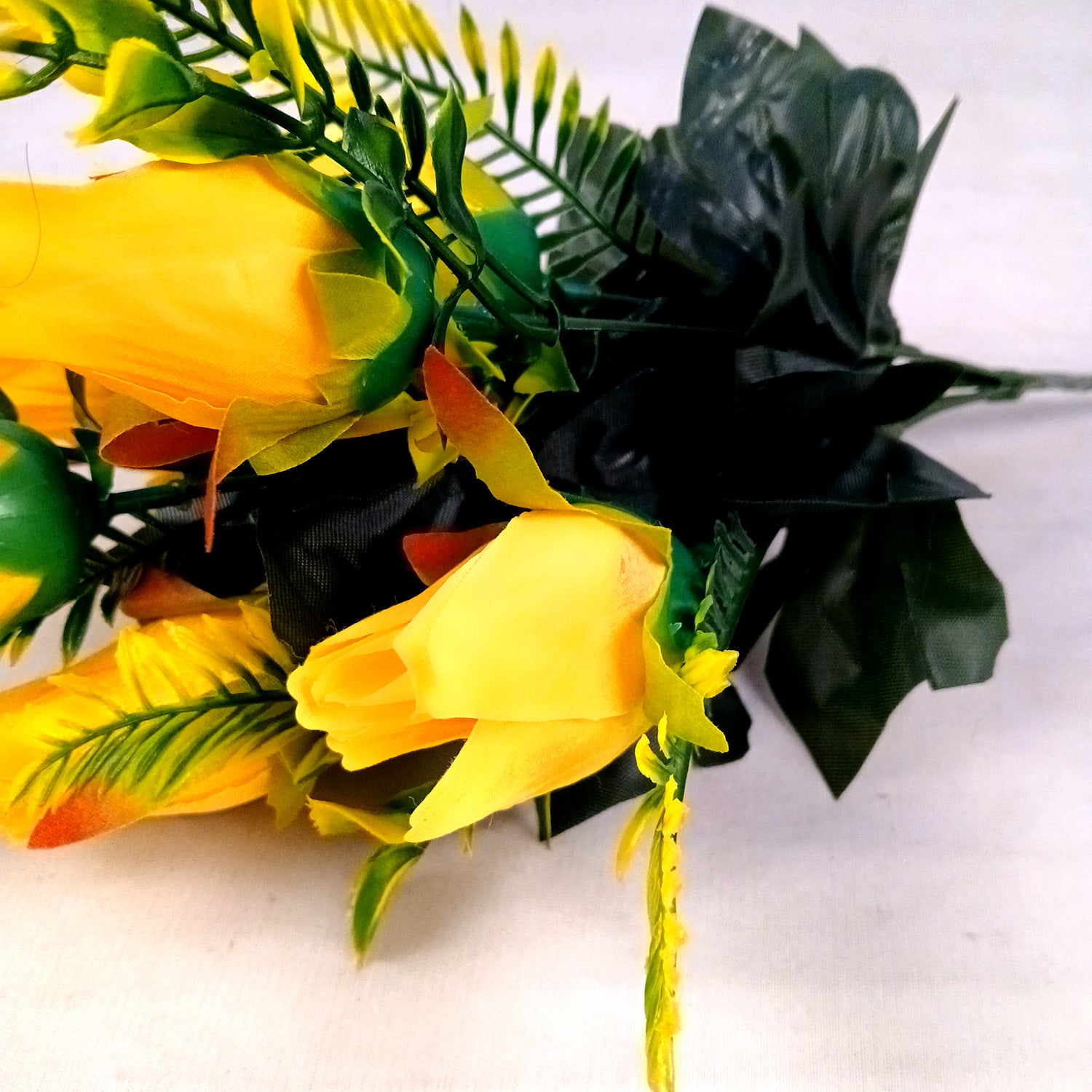 Artificial Flowers Rose Bunches for Vase Pot | Faux Flowers Stem - for Home Decor, Living Room, Office & Festivals Decoration (Vase Not Included) - 14 Inch - Apkamart #Colour_Yellow