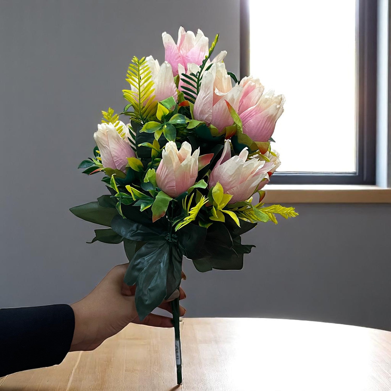 Artificial Flowers Rose Bunches for Vase Pot | Faux Flowers Stem - for Home Decor, Living Room, Office & Festivals Decoration (Vase Not Included) - 14 Inch - Apkamart #Colour_Pink