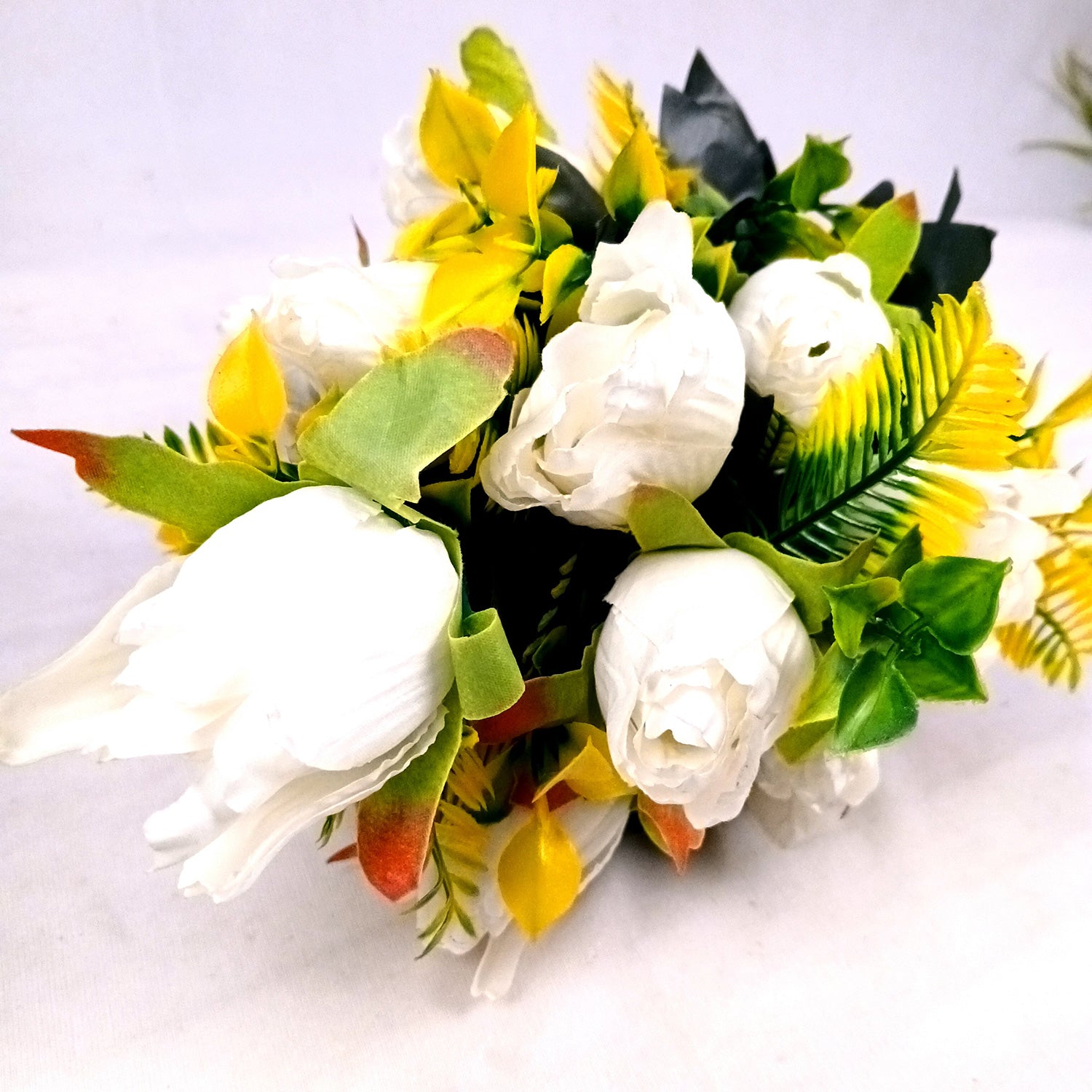 Artificial Flowers Rose Sticks | Faux Flowers Bunch / Bouquet - for Home Decor, Living Room, Office & Festivals Decoration (Vase Not Included) - 15 Inch - Apkamart #Colour_White