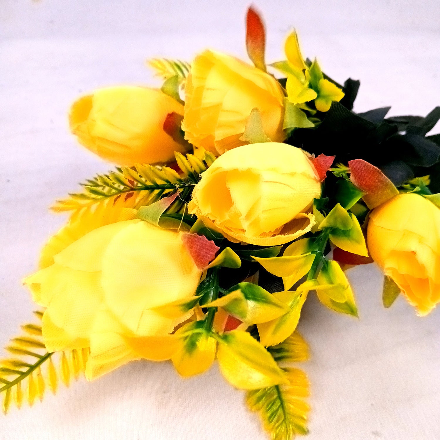 Artificial Flowers Rose Bunches For Pot | Faux Flower Sticks - for Home Decor, Living Room, Office & Festivals Decoration (Vase Not Included) - 14 Inch - Apkamart #Colour_Yellow